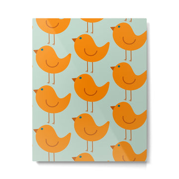 Birdies - Cute Bird Pattern in Orange, Rust, and Light Aqua Metal Print | TeksDecor