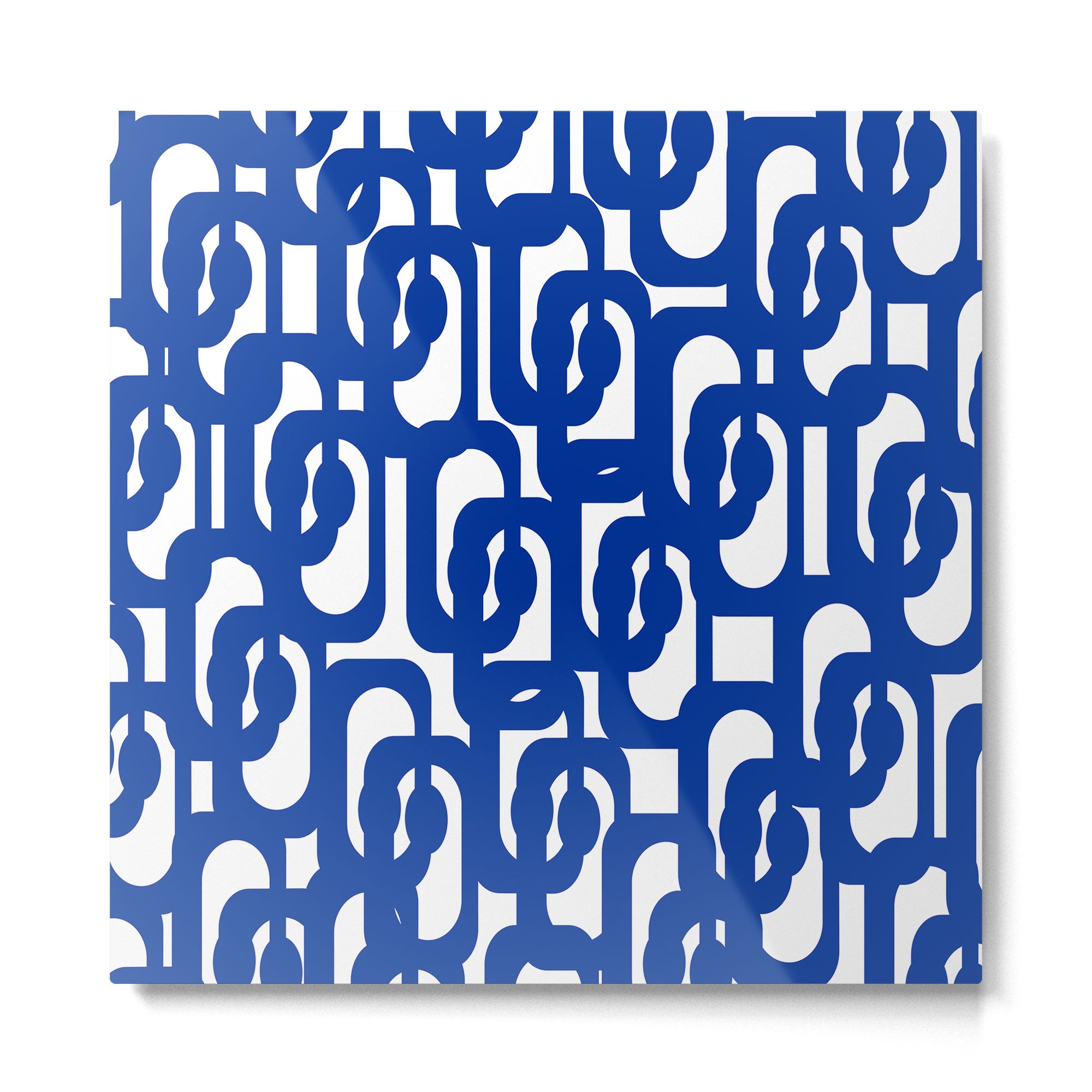 Bright Blue and White Mid-century Modern Loop Pattern  Metal Print | TeksDecor