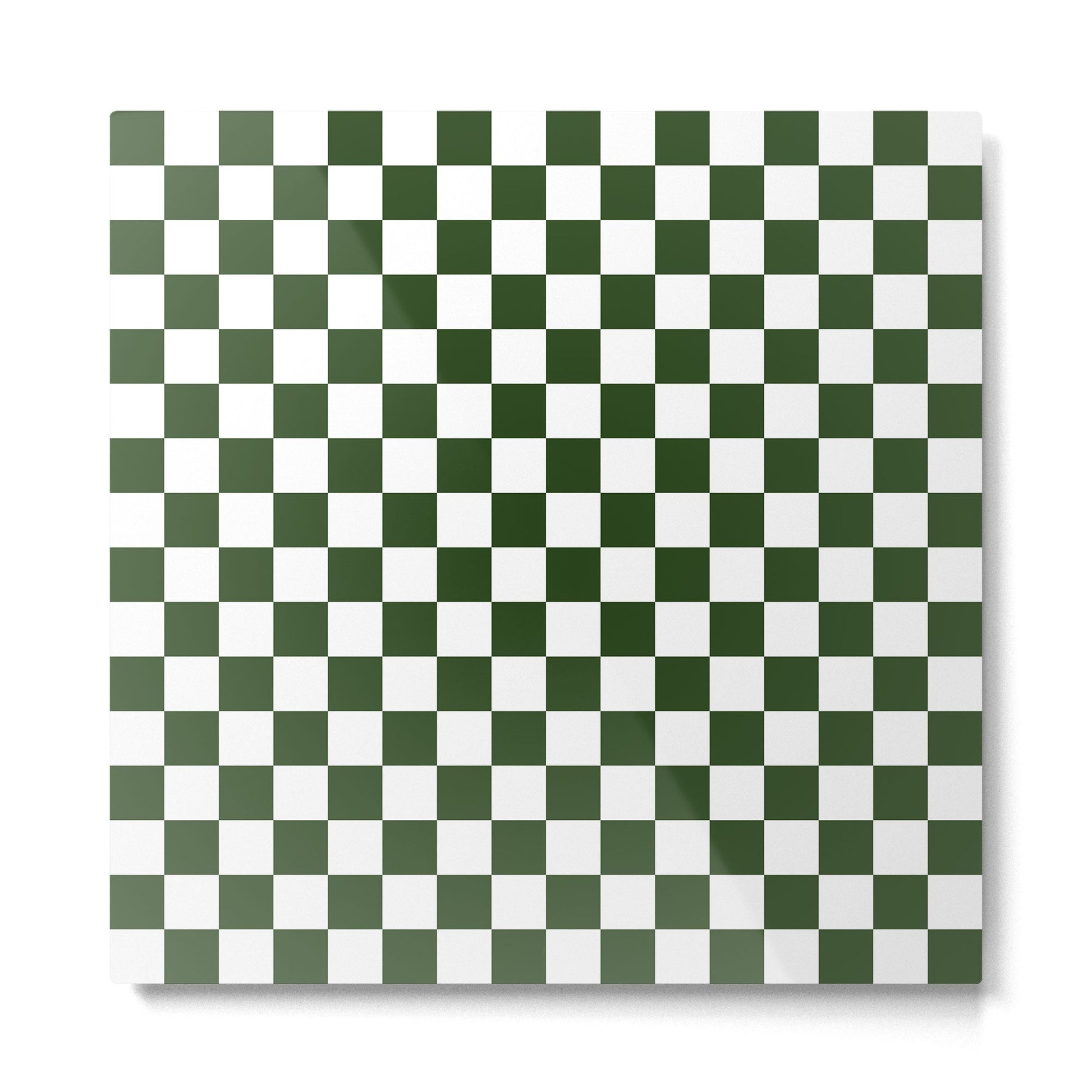 Checkerboard Check Checked Pattern in Dark Green and White Metal Print | TeksDecor