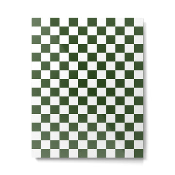 Checkerboard Check Checked Pattern in Dark Green and White Metal Print | TeksDecor