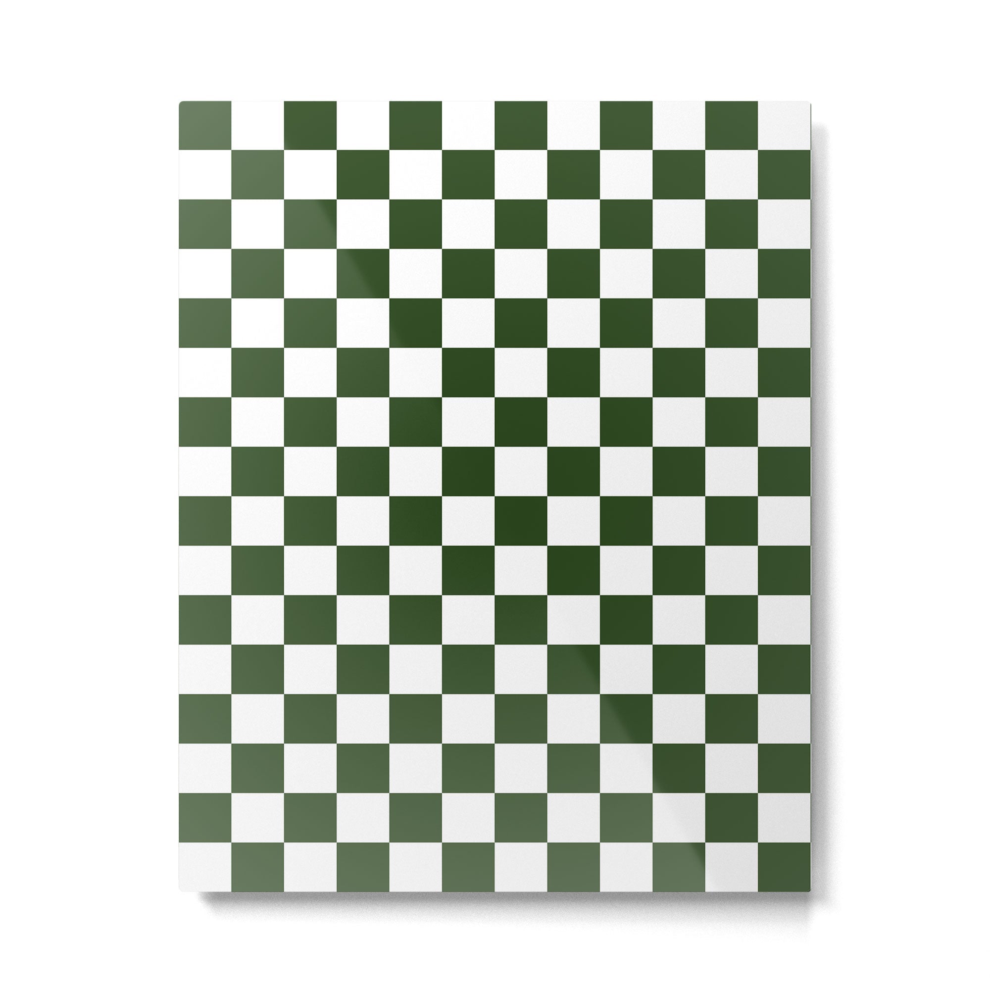 Checkerboard Check Checked Pattern in Dark Green and White Metal Print | TeksDecor