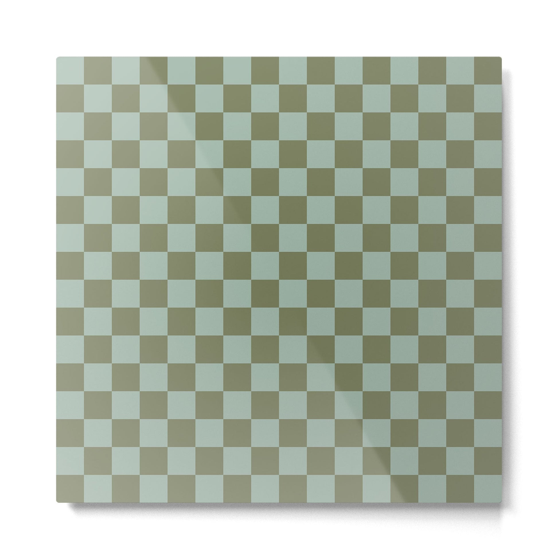 Checkerboard Check Checked Pattern in Vintage Olive Green and Pale Celadon Teal Blue Metal Print | TeksDecor