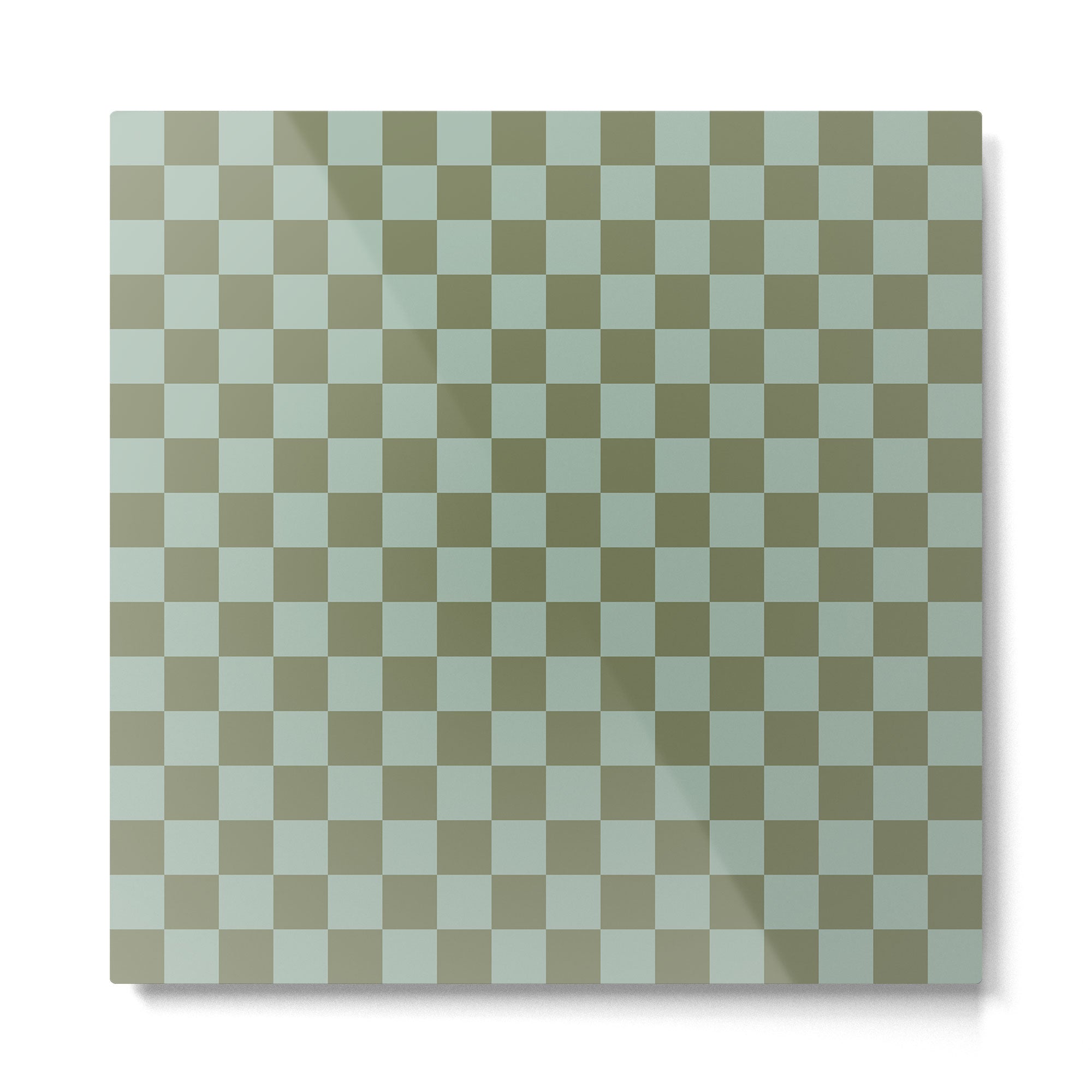 Checkerboard Check Checked Pattern in Vintage Olive Green and Pale Celadon Teal Blue Metal Print | TeksDecor