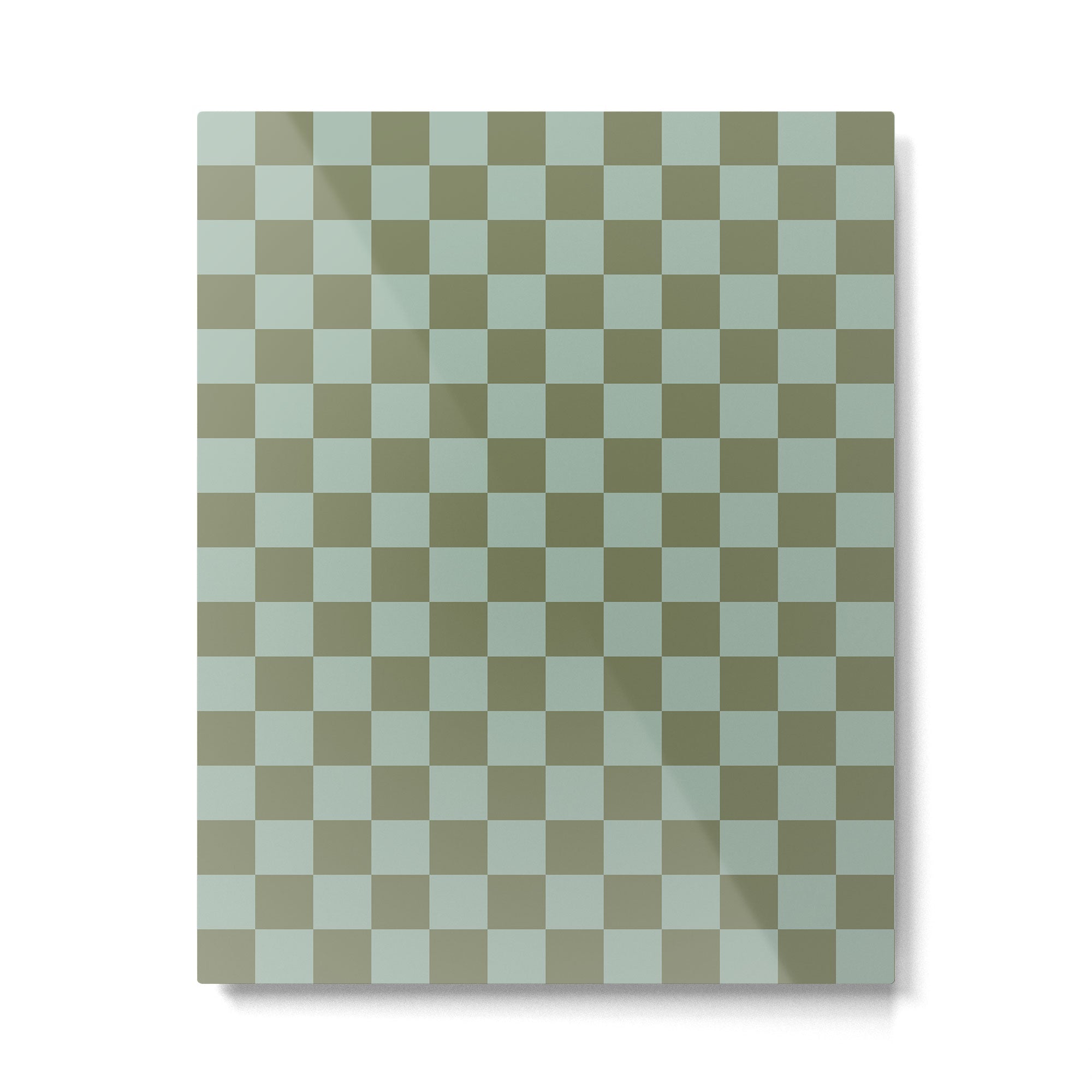 Checkerboard Check Checked Pattern in Vintage Olive Green and Pale Celadon Teal Blue Metal Print | TeksDecor