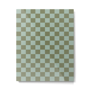 Checkerboard Check Checked Pattern in Vintage Olive Green and Pale Celadon Teal Blue Metal Print | TeksDecor