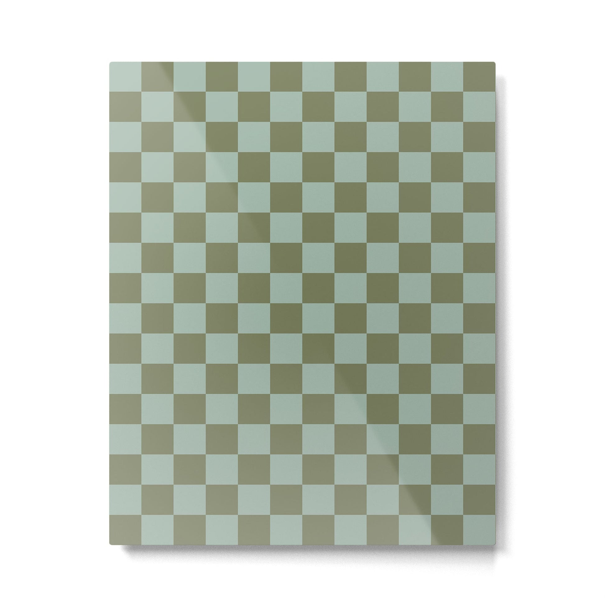 Checkerboard Check Checked Pattern in Vintage Olive Green and Pale Celadon Teal Blue Metal Print | TeksDecor