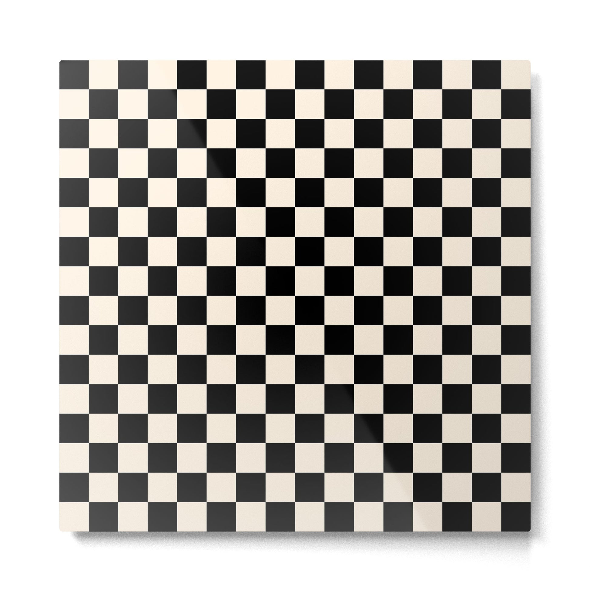Checkerboard Mini Check Pattern in Black and Almond Cream Metal Print | TeksDecor