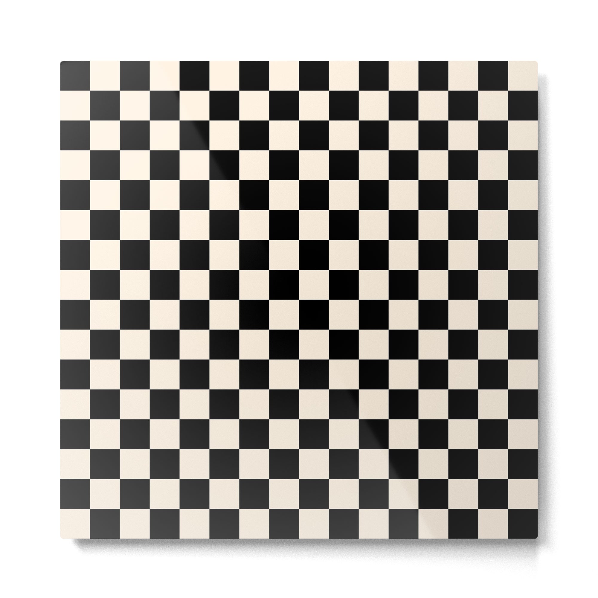 Checkerboard Mini Check Pattern in Black and Almond Cream Metal Print | TeksDecor