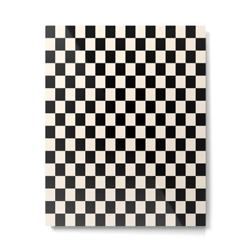 Checkerboard Mini Check Pattern in Black and Almond Cream Metal Print | TeksDecor