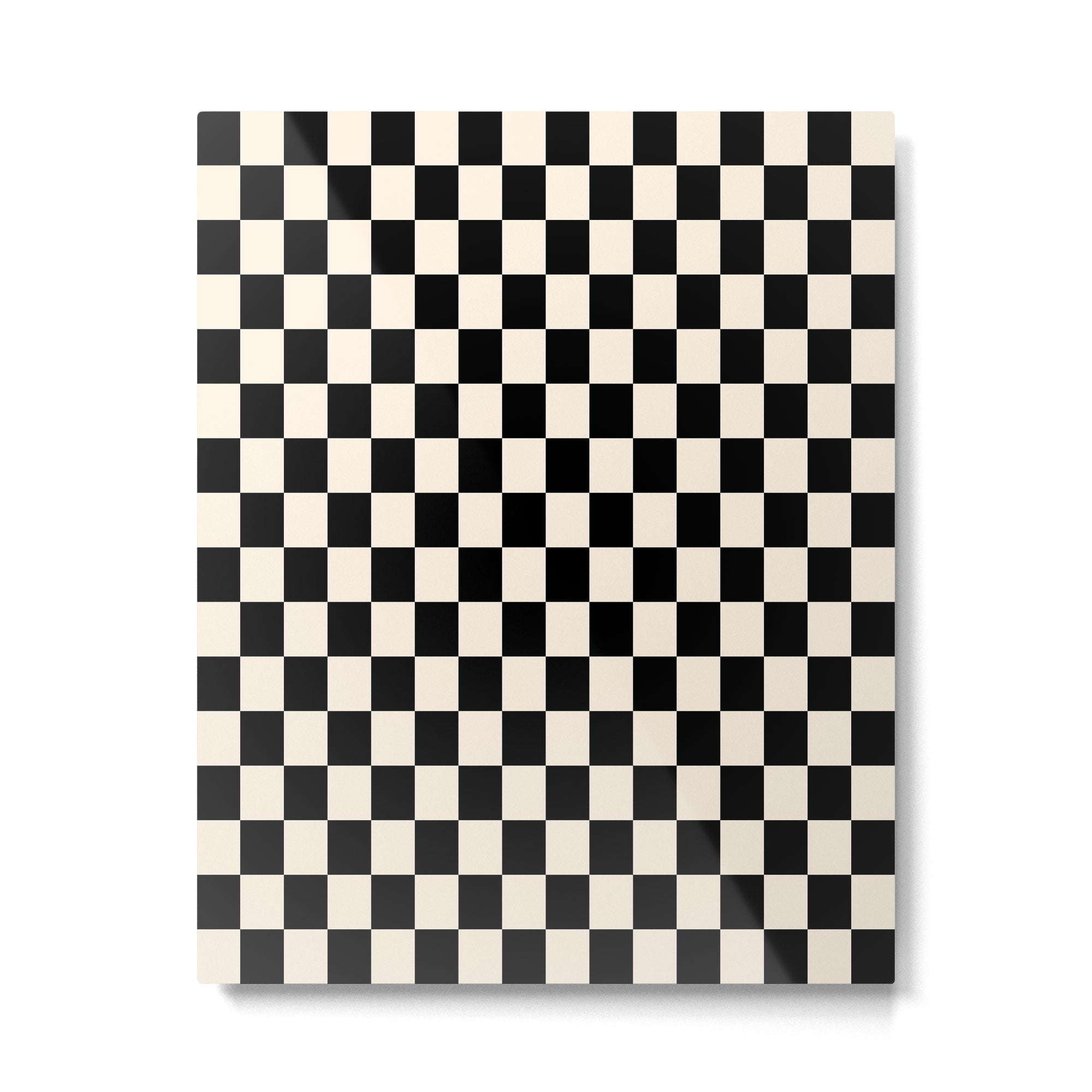 Checkerboard Mini Check Pattern in Black and Almond Cream Metal Print | TeksDecor