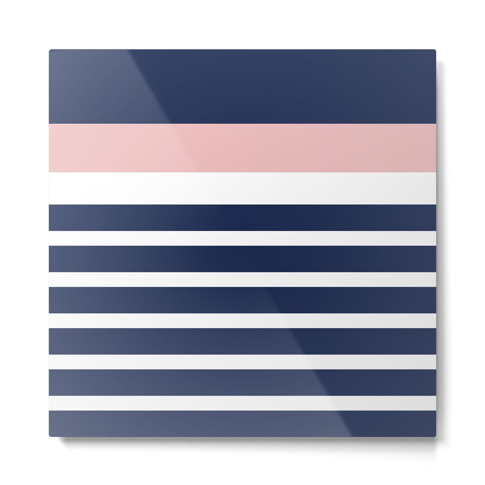 Cheerful Striped Pattern in Navy Blue, Pink, and White Metal Print | TeksDecor