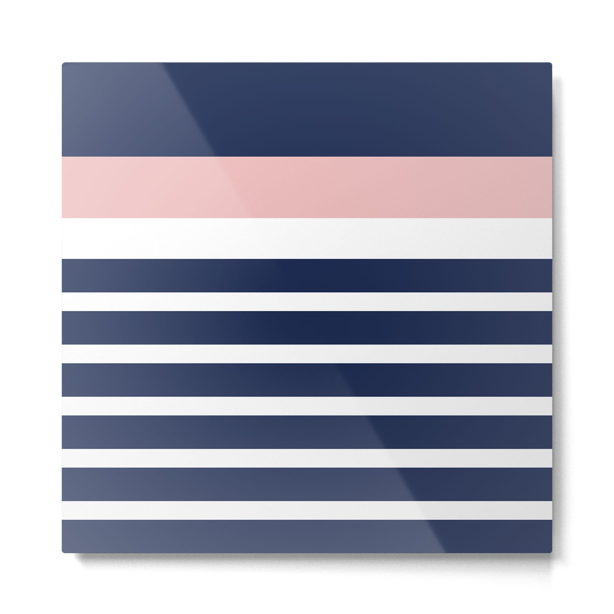 Cheerful Striped Pattern in Navy Blue, Pink, and White Metal Print | TeksDecor