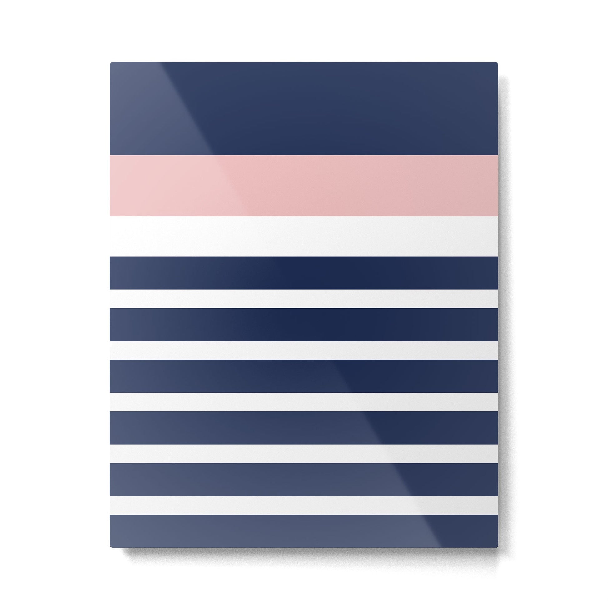 Cheerful Striped Pattern in Navy Blue, Pink, and White Metal Print | TeksDecor