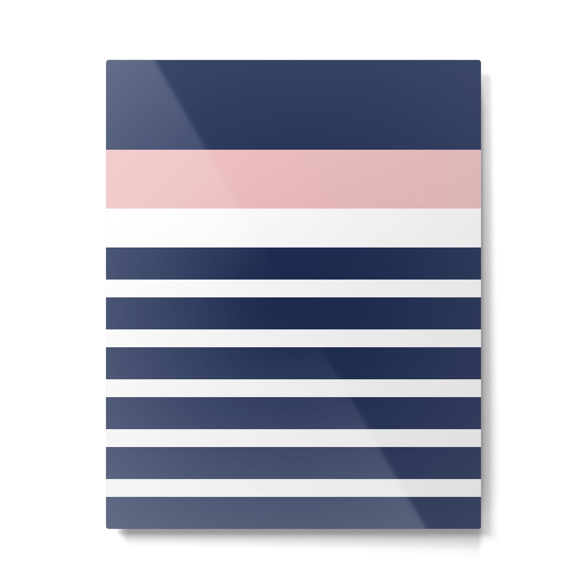 Cheerful Striped Pattern in Navy Blue, Pink, and White Metal Print | TeksDecor