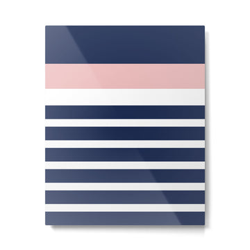 Cheerful Striped Pattern in Navy Blue, Pink, and White Metal Print | TeksDecor