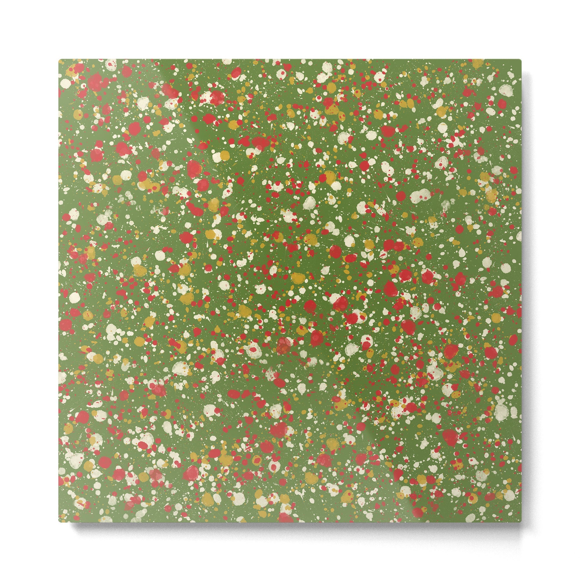 Christmas Spatter Paint in Retro Xmas Red, Cream, Gold, and Olive Green Metal Print | TeksDecor