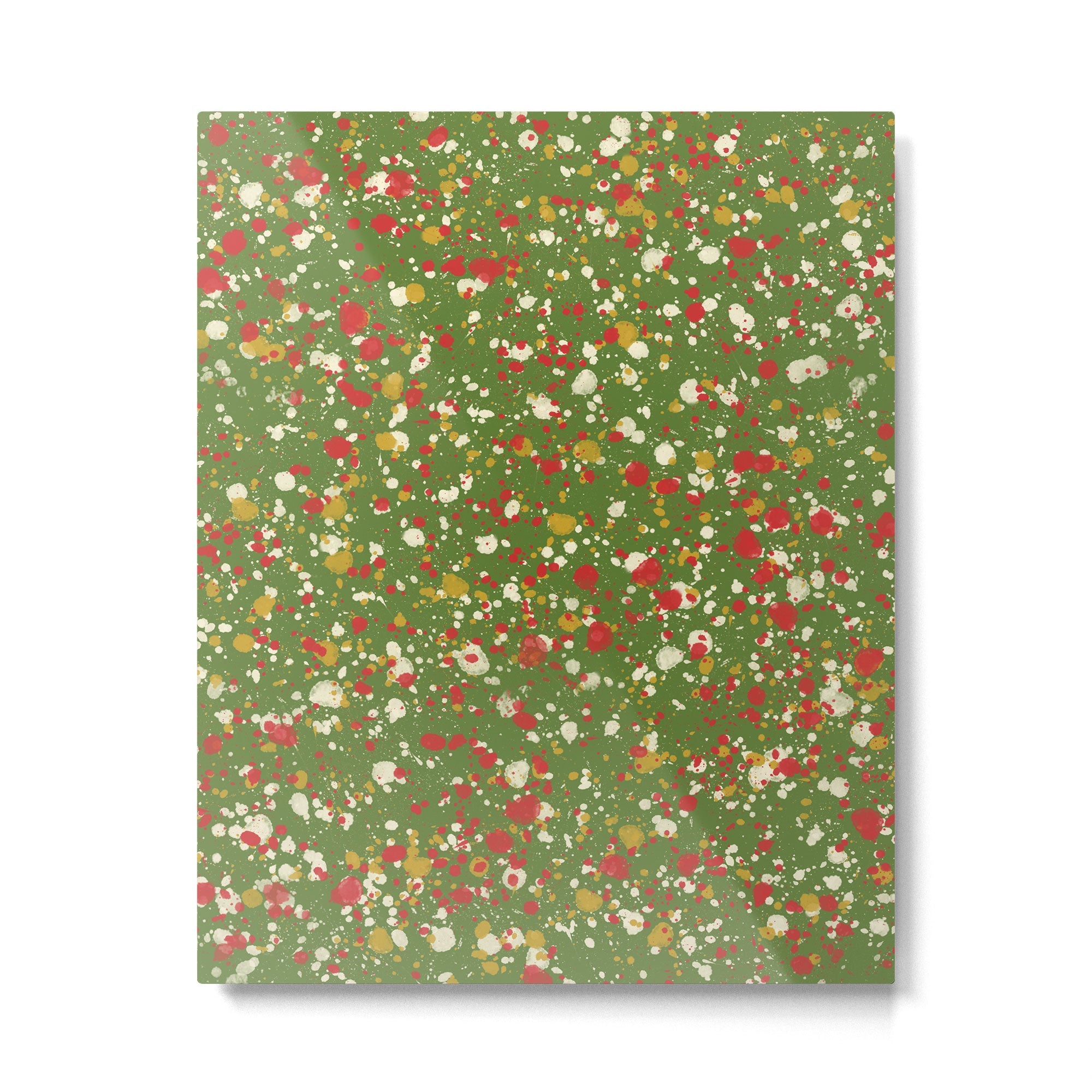 Christmas Spatter Paint in Retro Xmas Red, Cream, Gold, and Olive Green Metal Print | TeksDecor