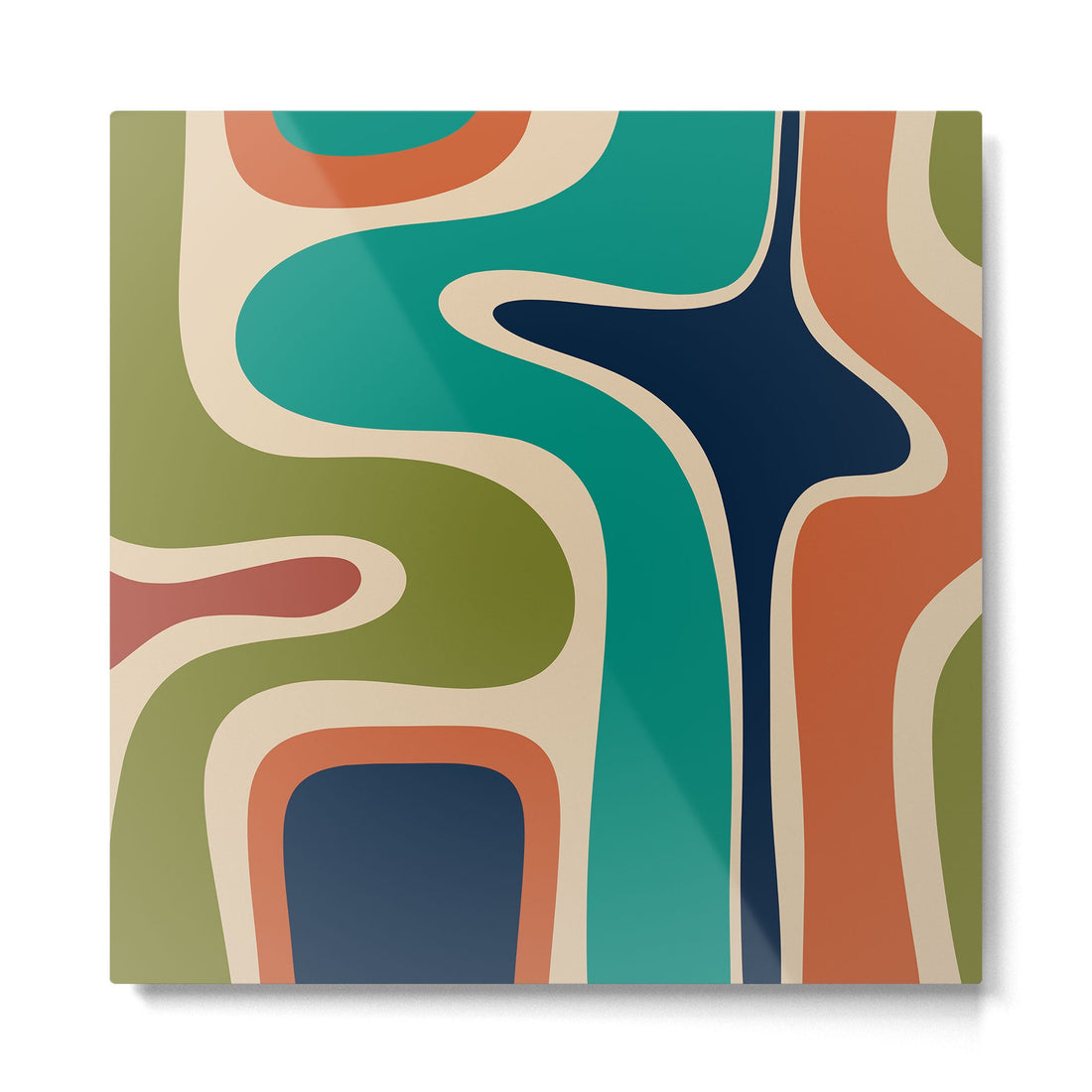 Copacetic Retro Abstract in Mid Mod Teal Blue Olive Green Orange Beige  Metal Print | TeksDecor