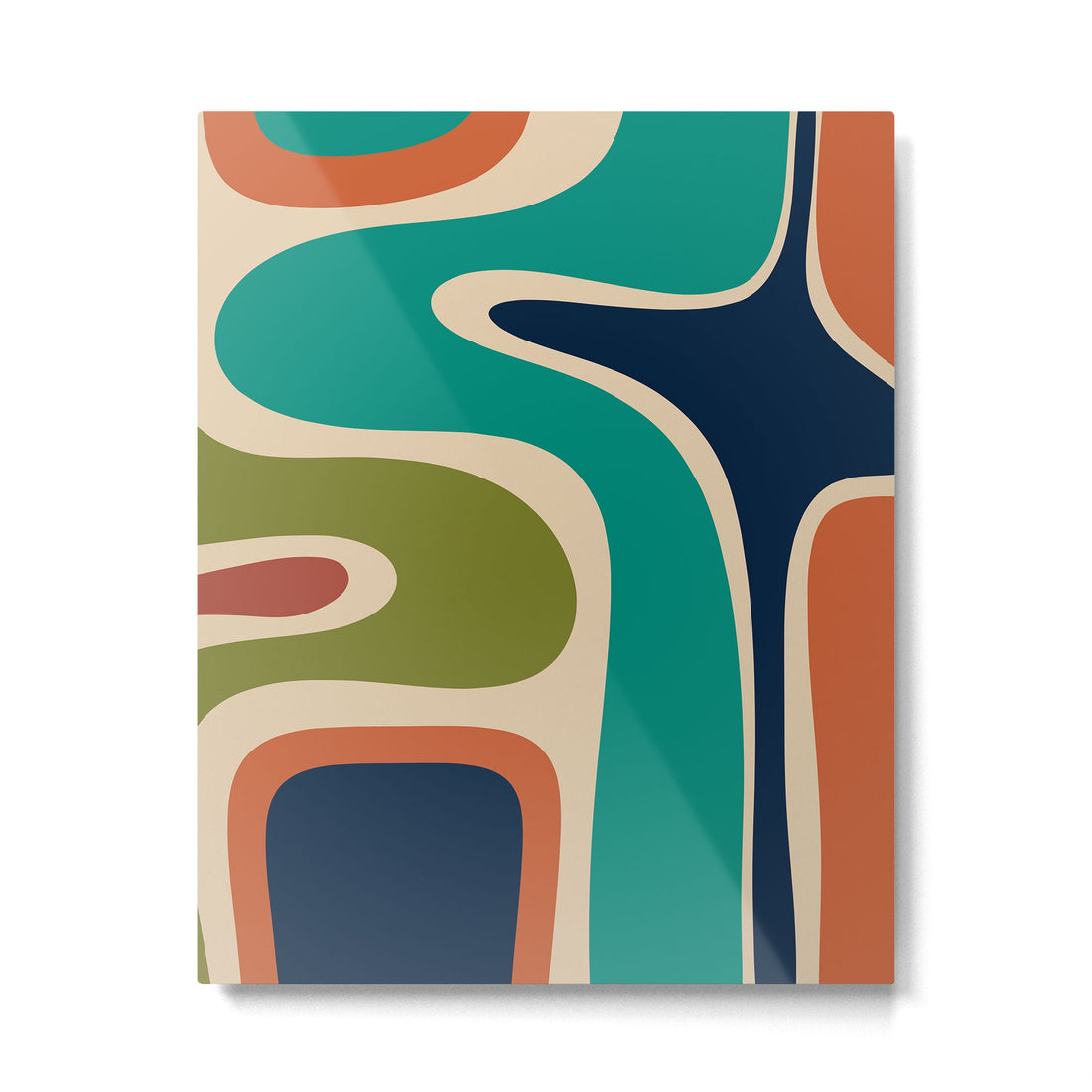 Copacetic Retro Abstract in Mid Mod Teal Blue Olive Green Orange Beige  Metal Print | TeksDecor