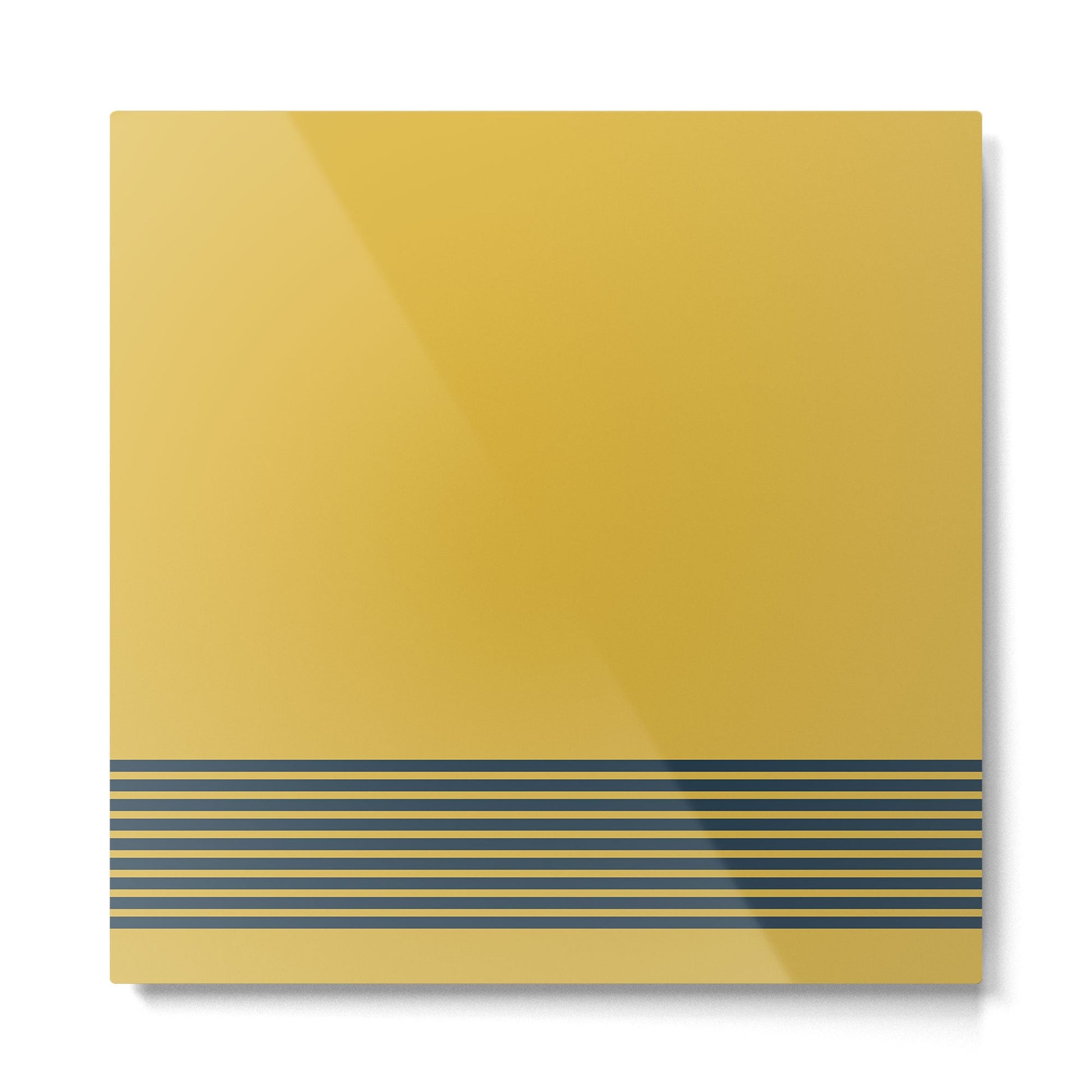 Cuff Stripe Minimalist Pattern  - Navy Blue Stripes on Light Mustard Yellow Solid Metal Print | TeksDecor