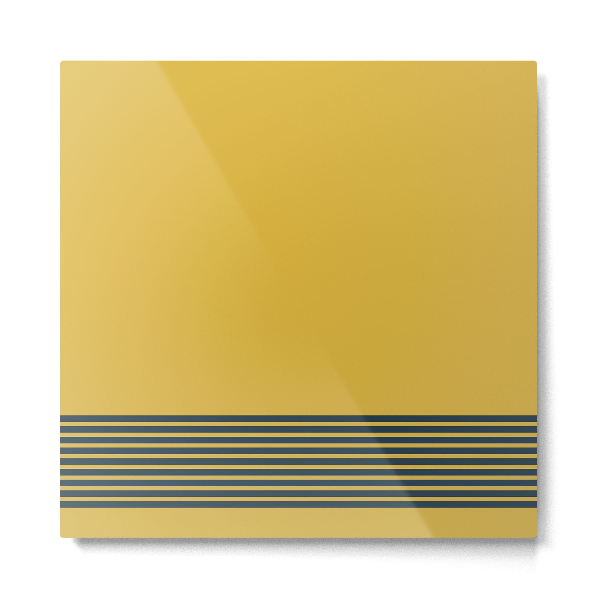 Cuff Stripe Minimalist Pattern  - Navy Blue Stripes on Light Mustard Yellow Solid Metal Print | TeksDecor