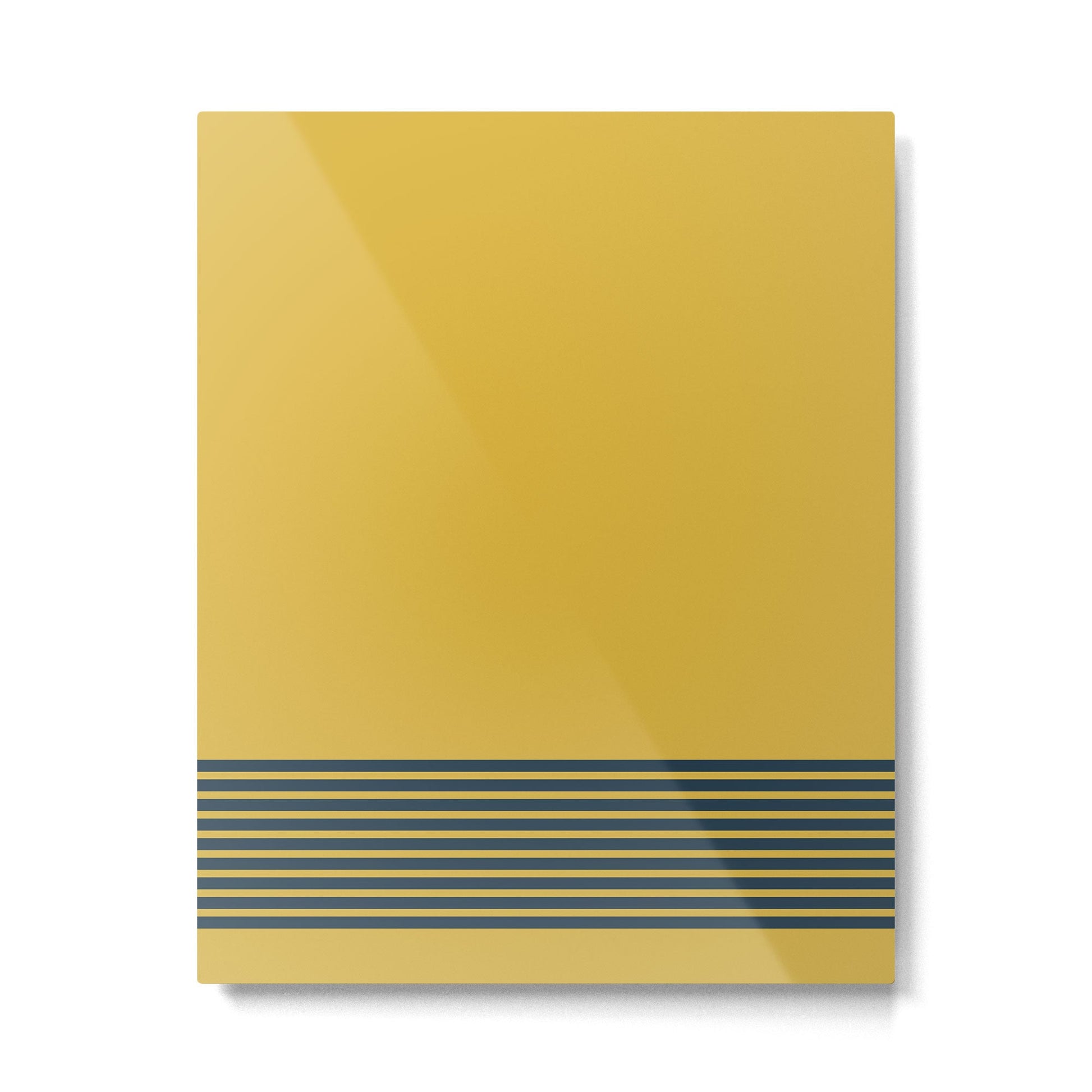Cuff Stripe Minimalist Pattern  - Navy Blue Stripes on Light Mustard Yellow Solid Metal Print | TeksDecor