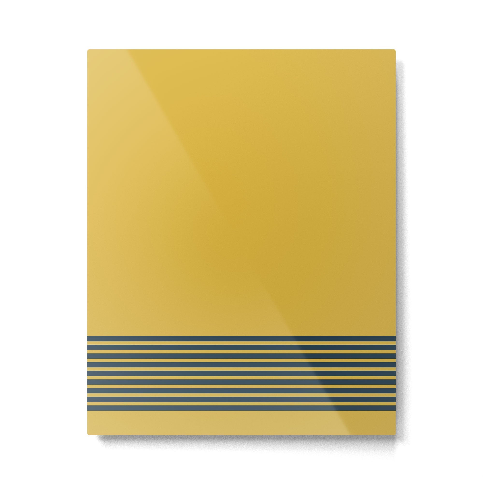 Cuff Stripe Minimalist Pattern  - Navy Blue Stripes on Light Mustard Yellow Solid Metal Print | TeksDecor
