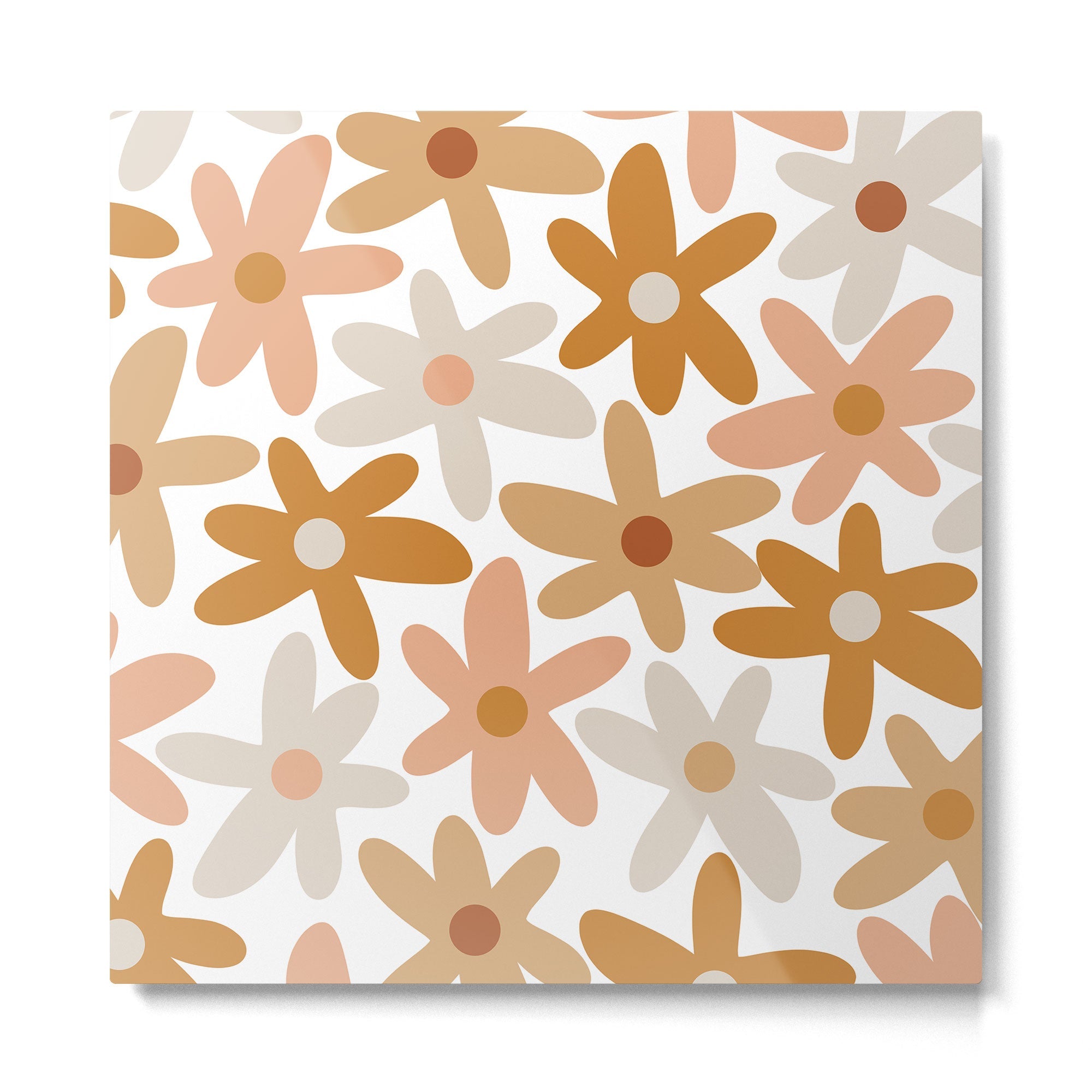 Daisy Time Floral Pattern Blush Ochre Putty on White Metal Print | TeksDecor