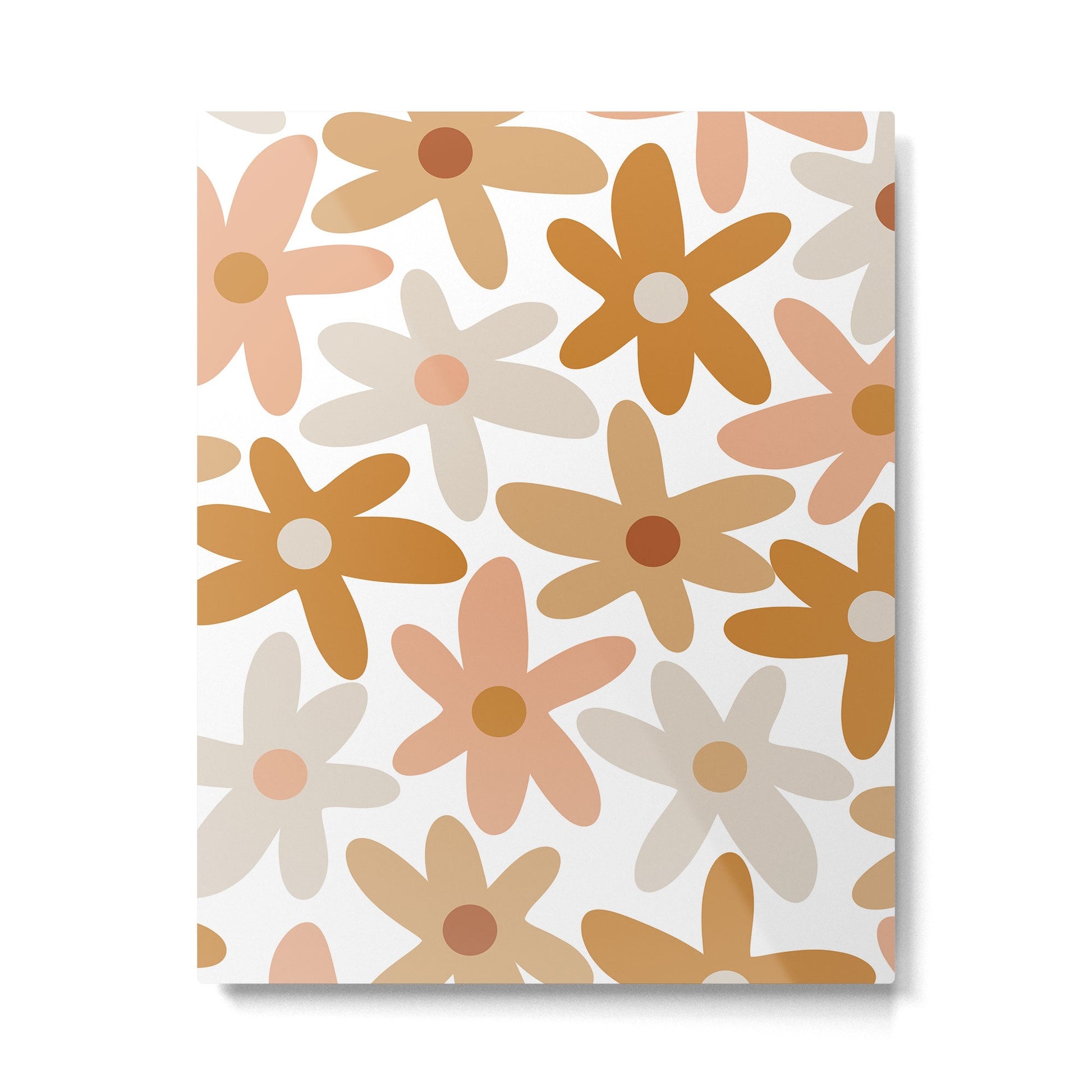 Daisy Time Floral Pattern Blush Ochre Putty on White Metal Print | TeksDecor