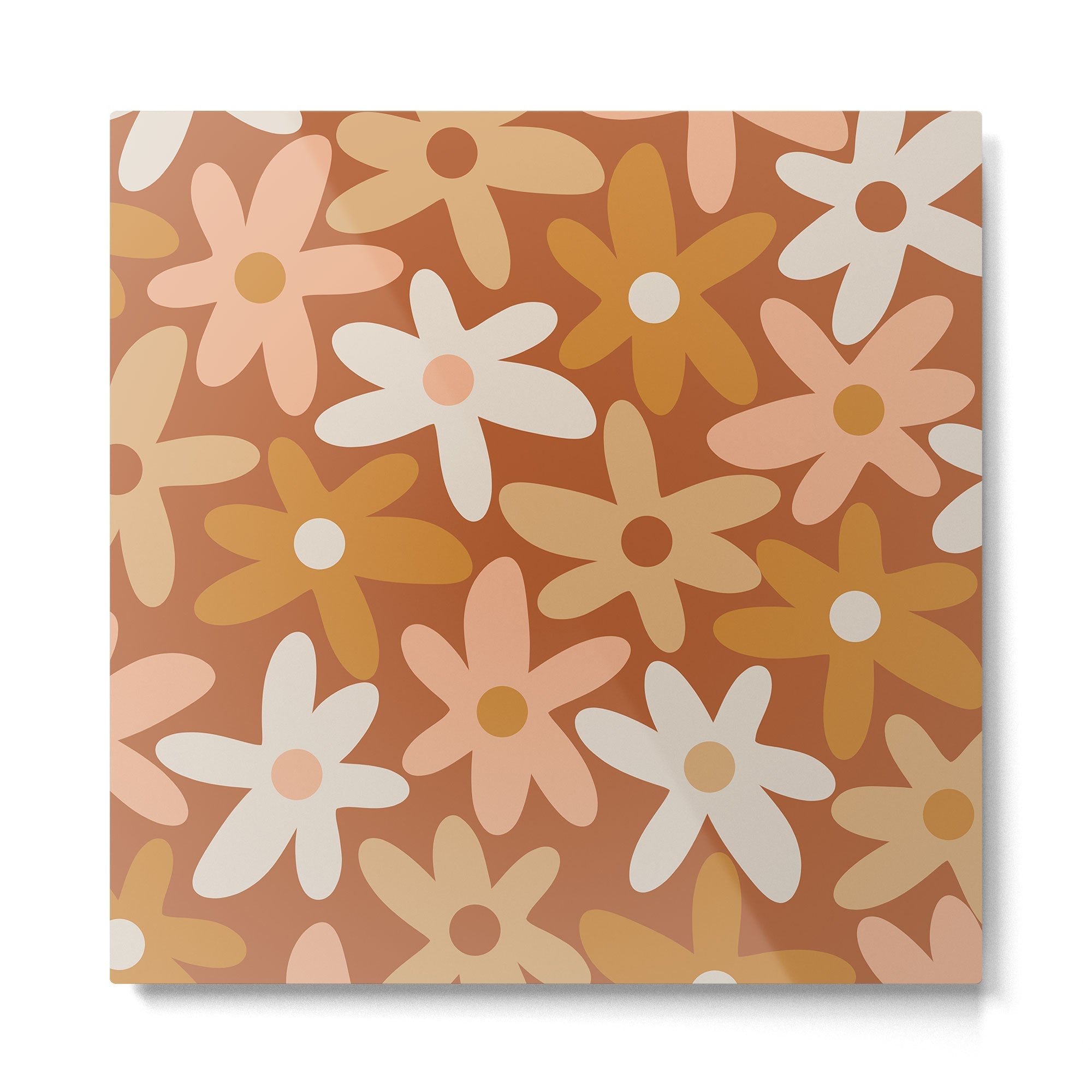 Daisy Time Floral Pattern Clay Blush Ochre Putty Earth Tones Metal Print | TeksDecor