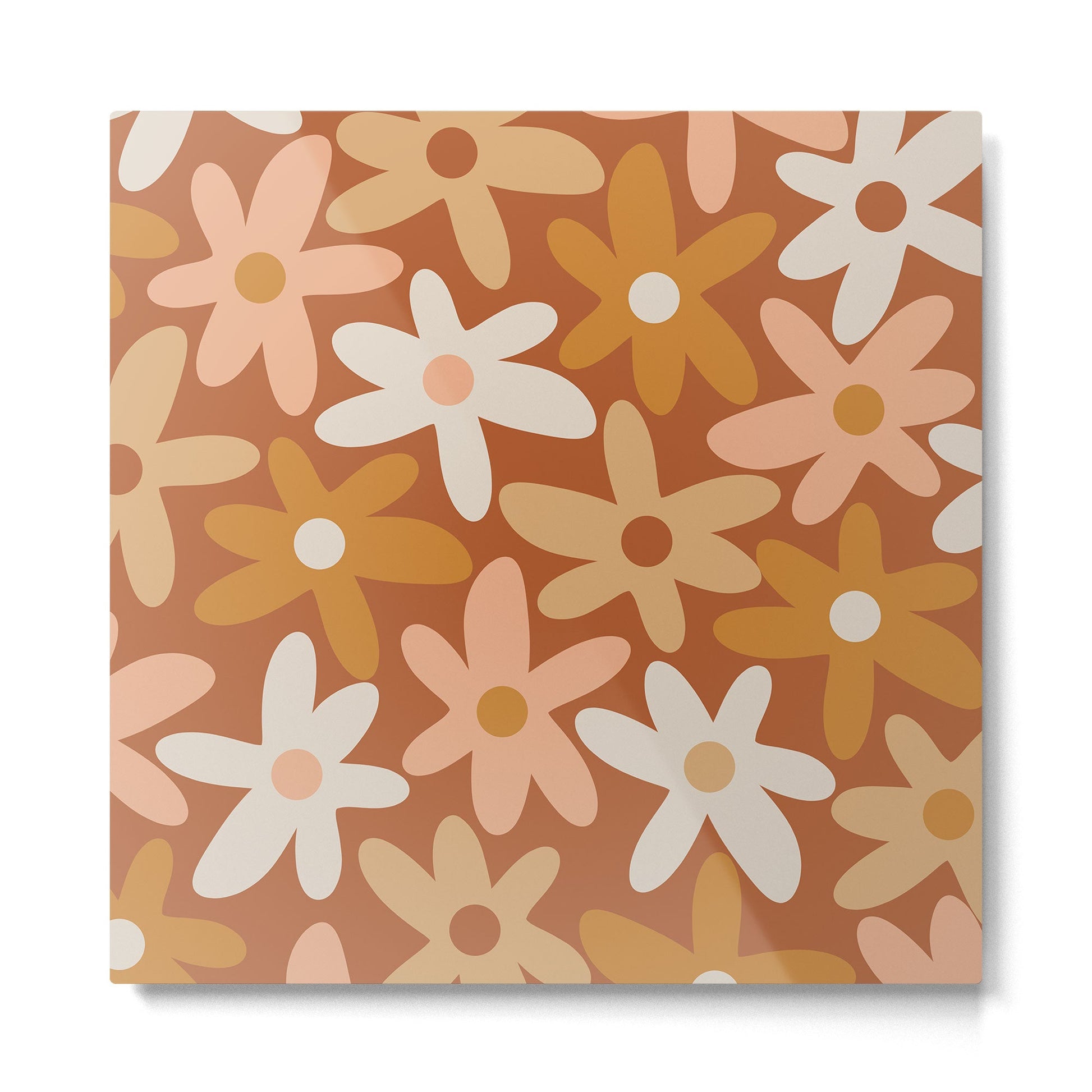 Daisy Time Floral Pattern Clay Blush Ochre Putty Earth Tones Metal Print | TeksDecor