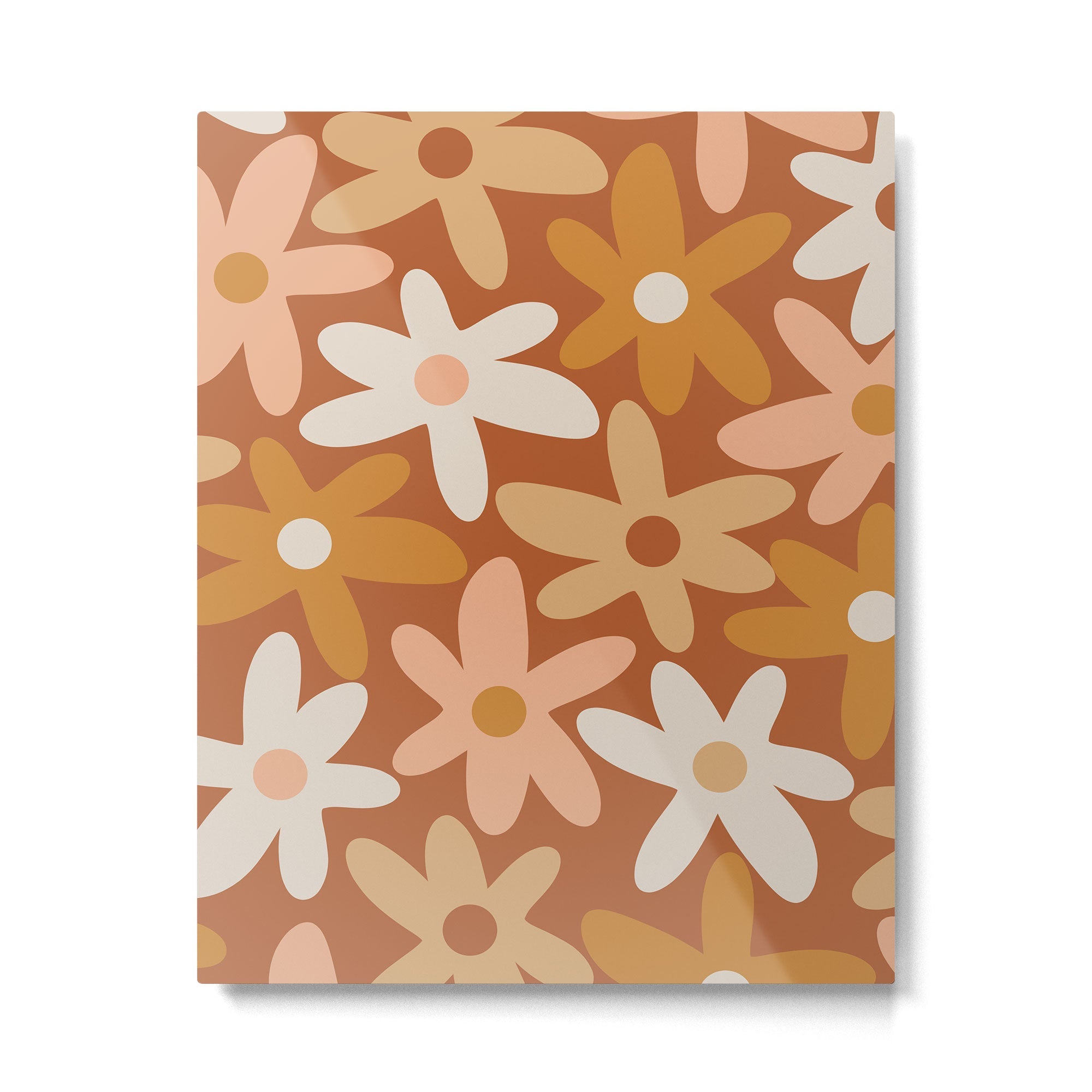 Daisy Time Floral Pattern Clay Blush Ochre Putty Earth Tones Metal Print | TeksDecor