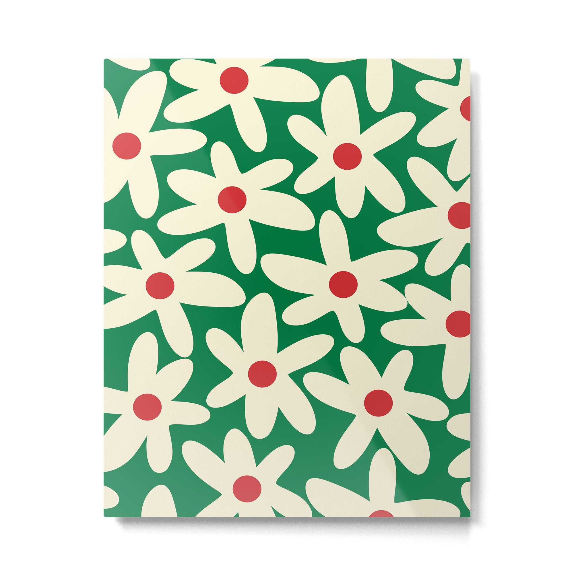 Daisy Time Floral Pattern in Christmas Holiday Red, Green, and Cream Metal Print | TeksDecor