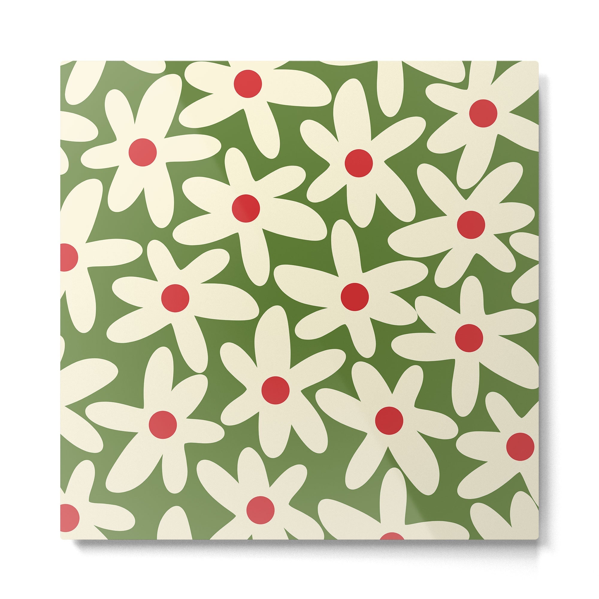Daisy Time Floral Pattern in Christmas Holidays Red Green Cream Metal Print | TeksDecor