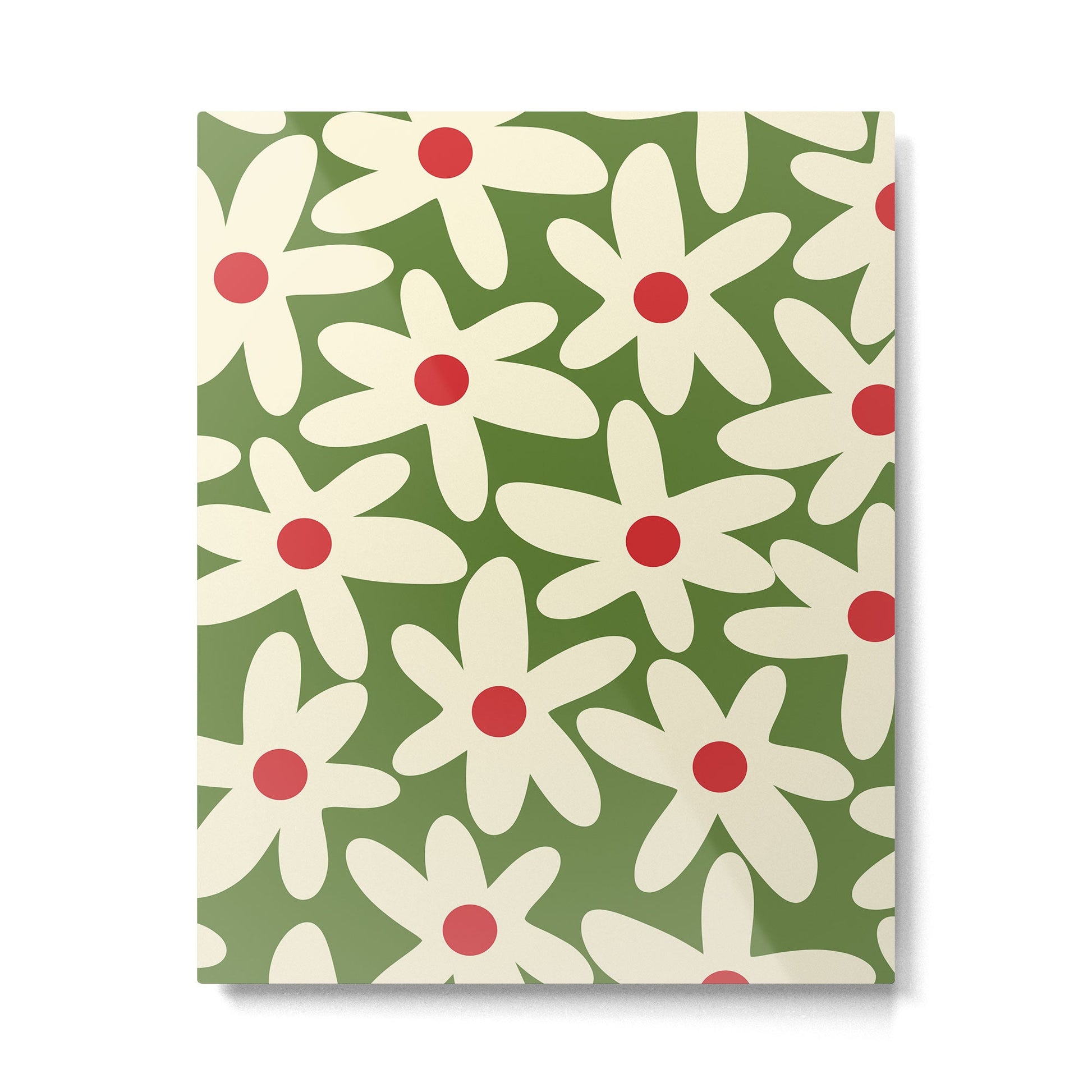 Daisy Time Floral Pattern in Christmas Holidays Red Green Cream Metal Print | TeksDecor
