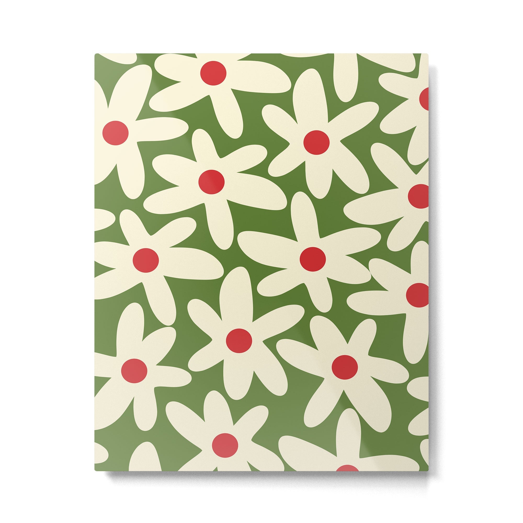 Daisy Time Floral Pattern in Christmas Holidays Red Green Cream Metal Print | TeksDecor
