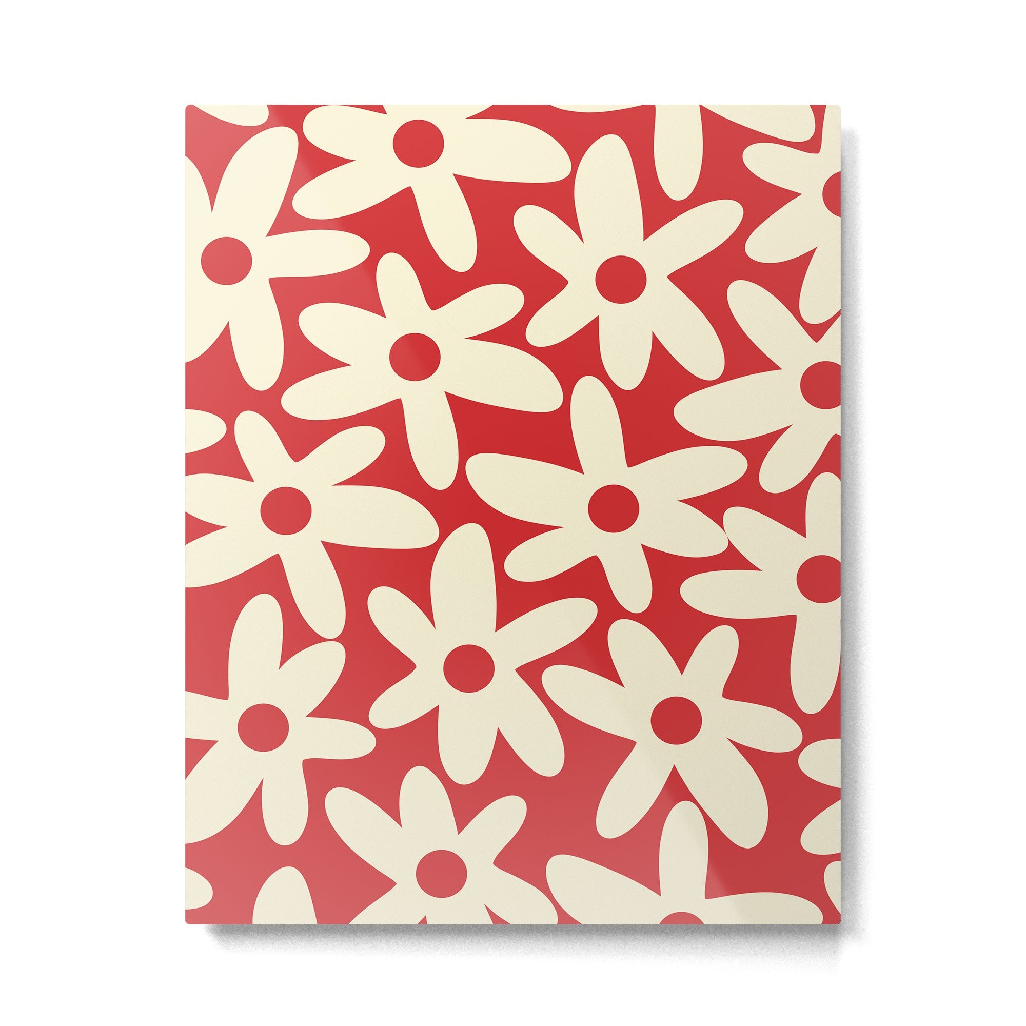 Daisy Time Floral Pattern in Retro Christmas Red and Cream Metal Print | TeksDecor