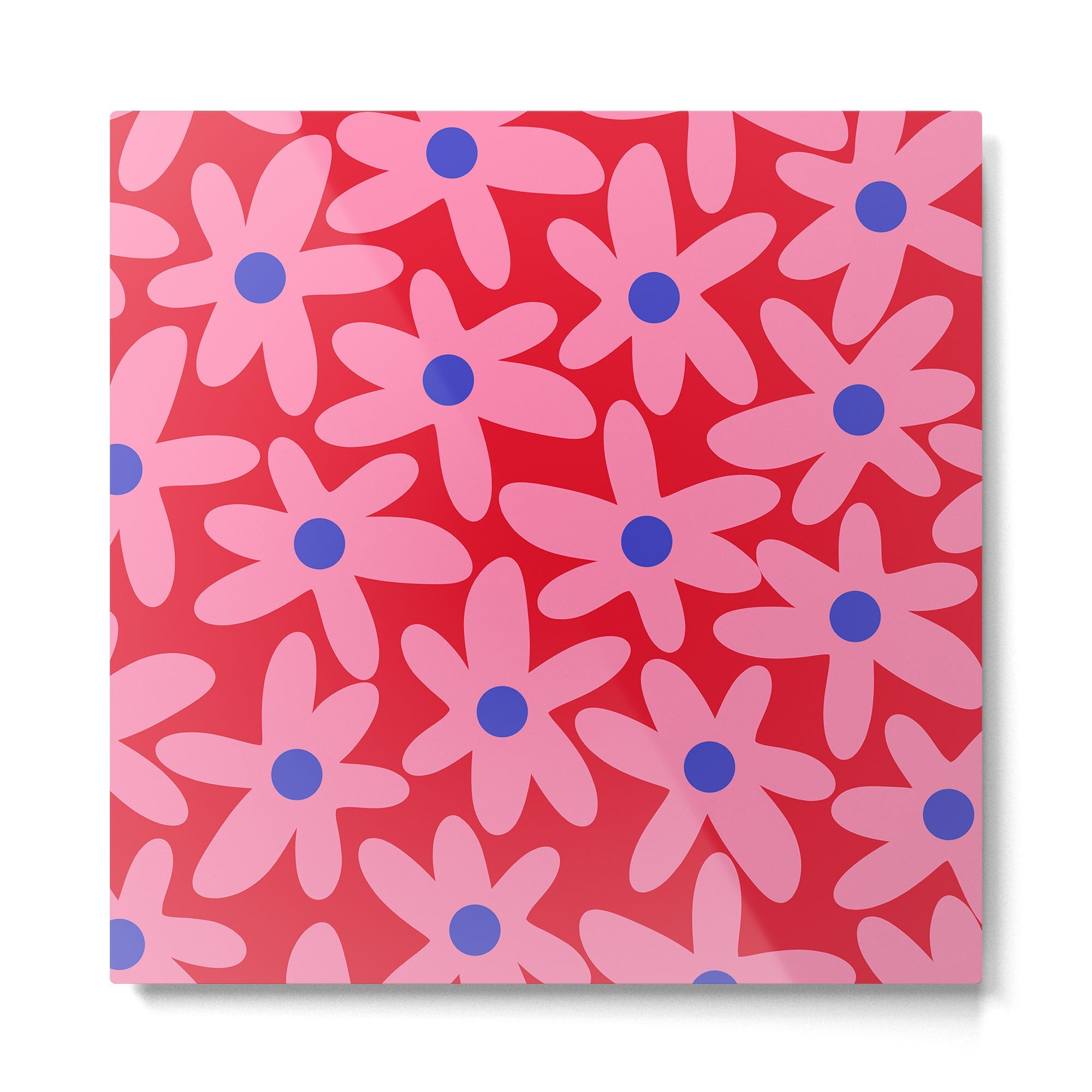 Daisy Time Floral Pattern Magenta Fuchsia Pink Blue Metal Print | TeksDecor