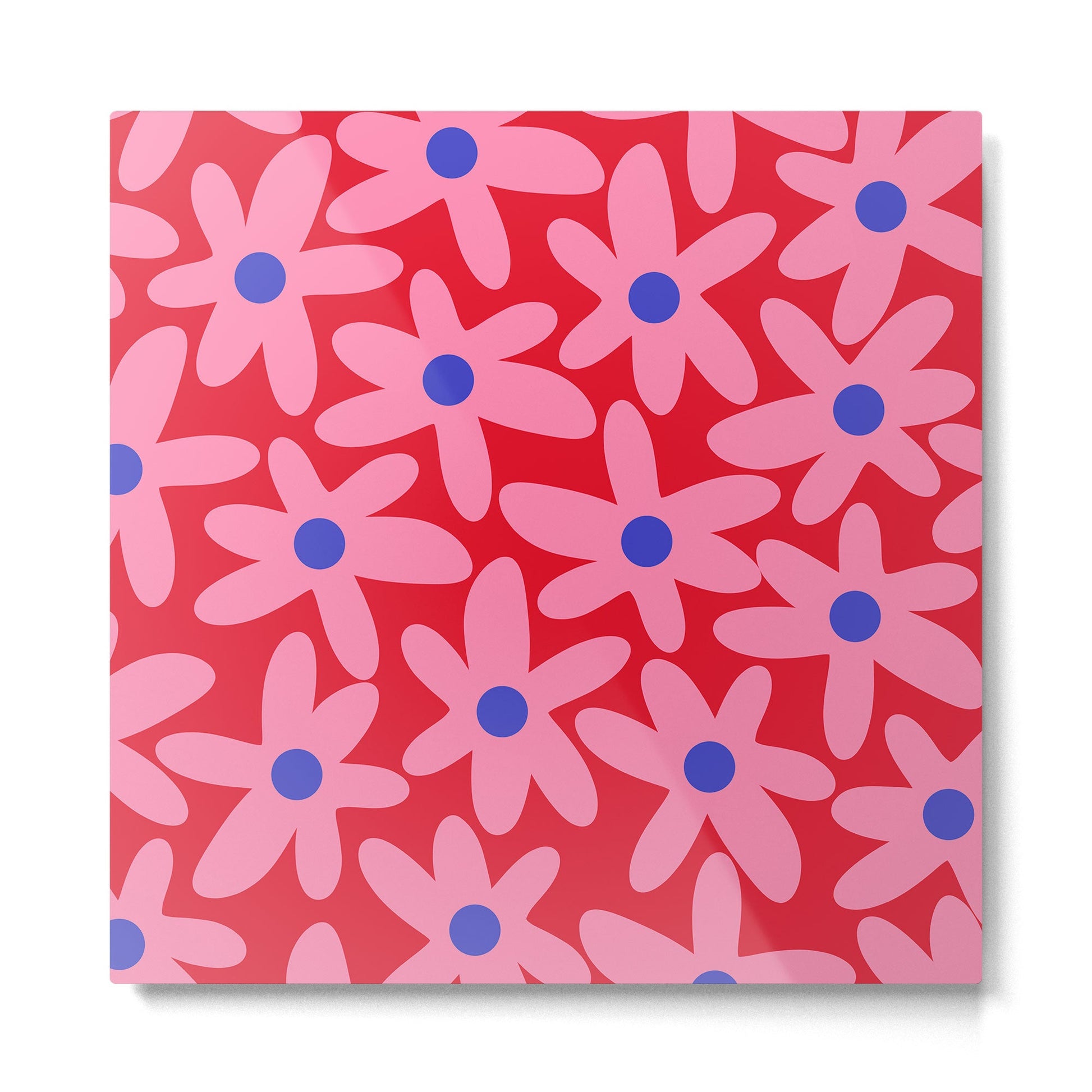 Daisy Time Floral Pattern Magenta Fuchsia Pink Blue Metal Print | TeksDecor