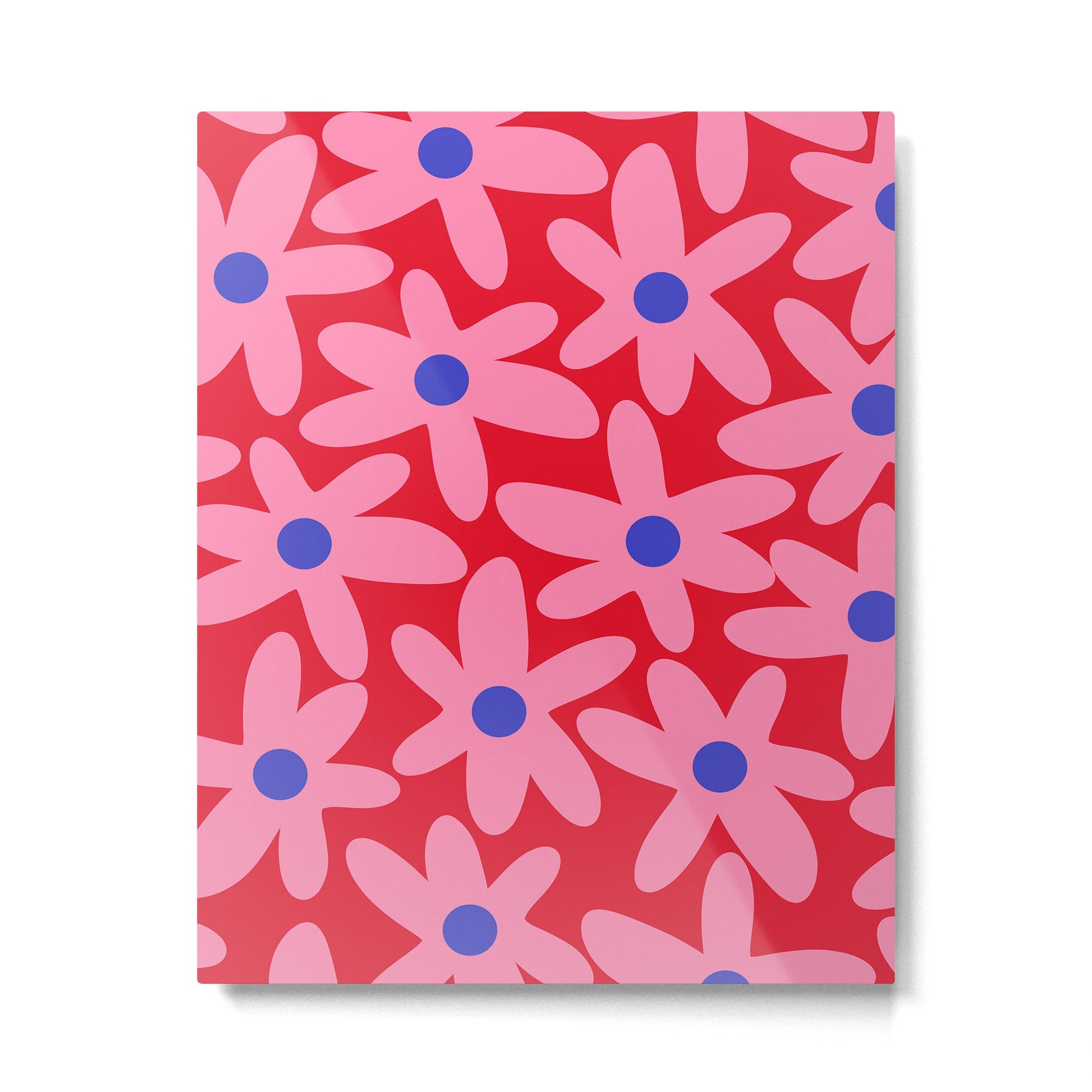 Daisy Time Floral Pattern Magenta Fuchsia Pink Blue Metal Print | TeksDecor