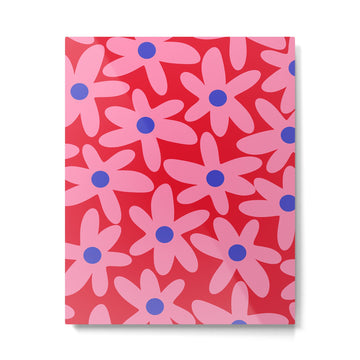 Daisy Time Floral Pattern Magenta Fuchsia Pink Blue Metal Print | TeksDecor