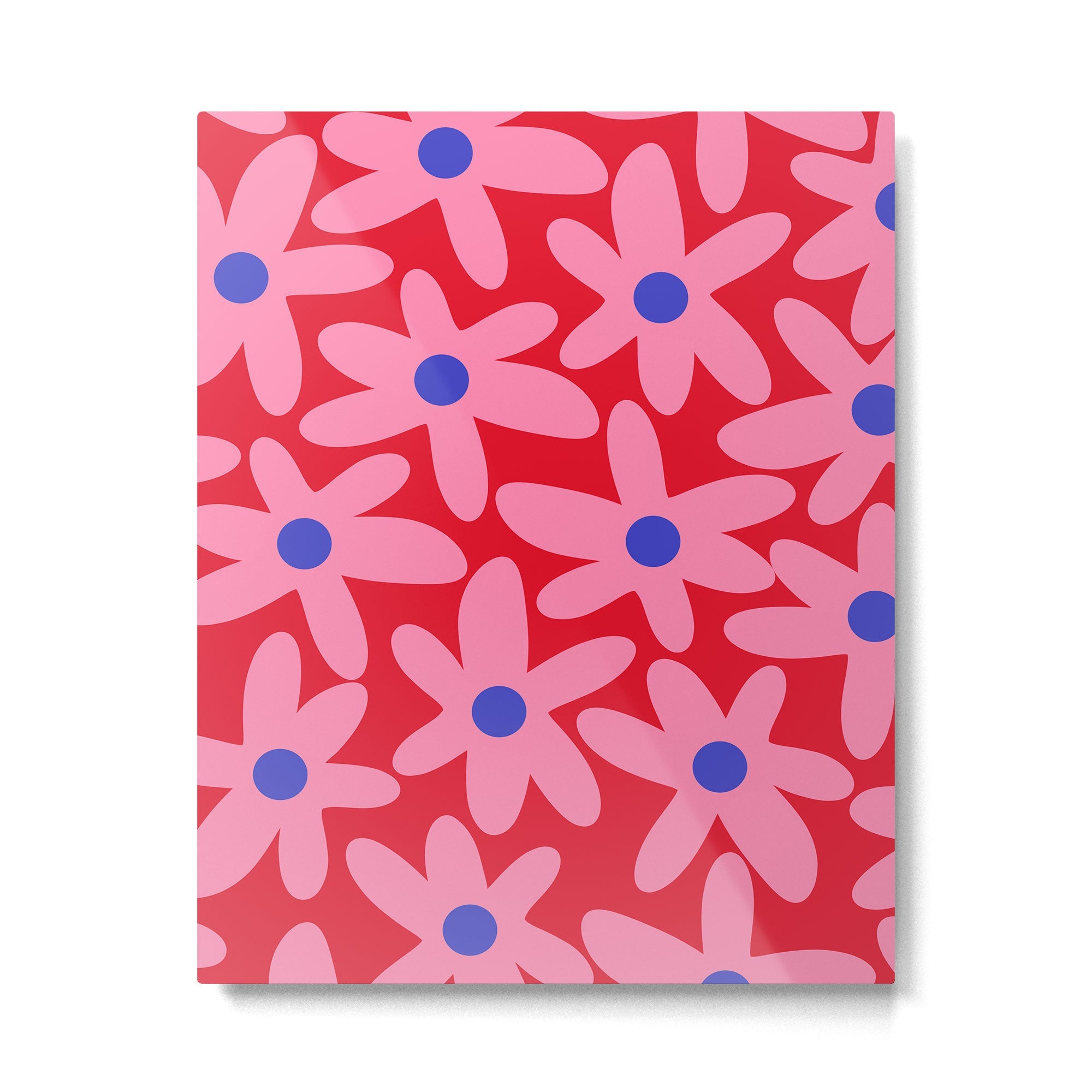 Daisy Time Floral Pattern Magenta Fuchsia Pink Blue Metal Print | TeksDecor