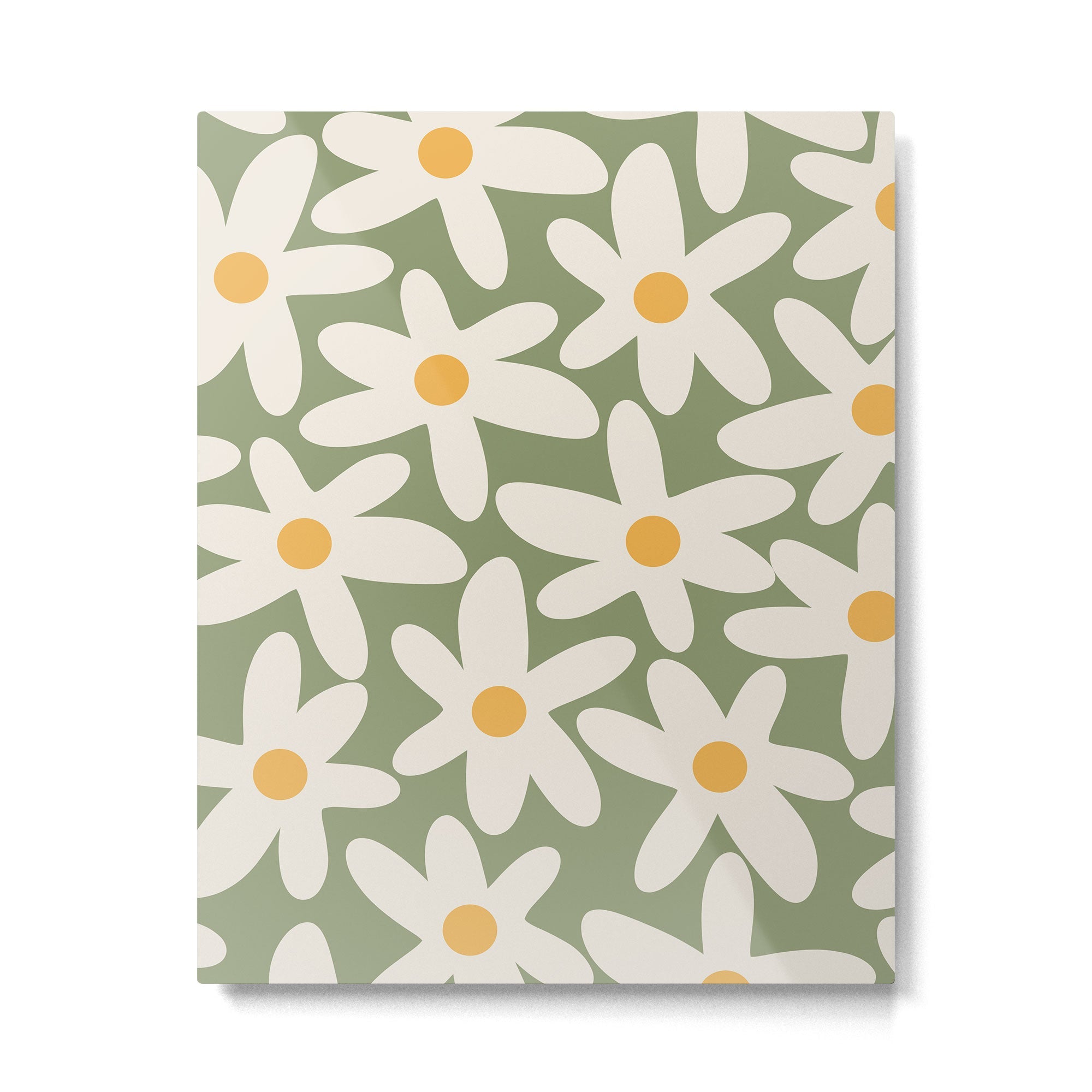 Daisy Time Retro Floral Pattern Sage Green Beige Mustard Metal Print | TeksDecor