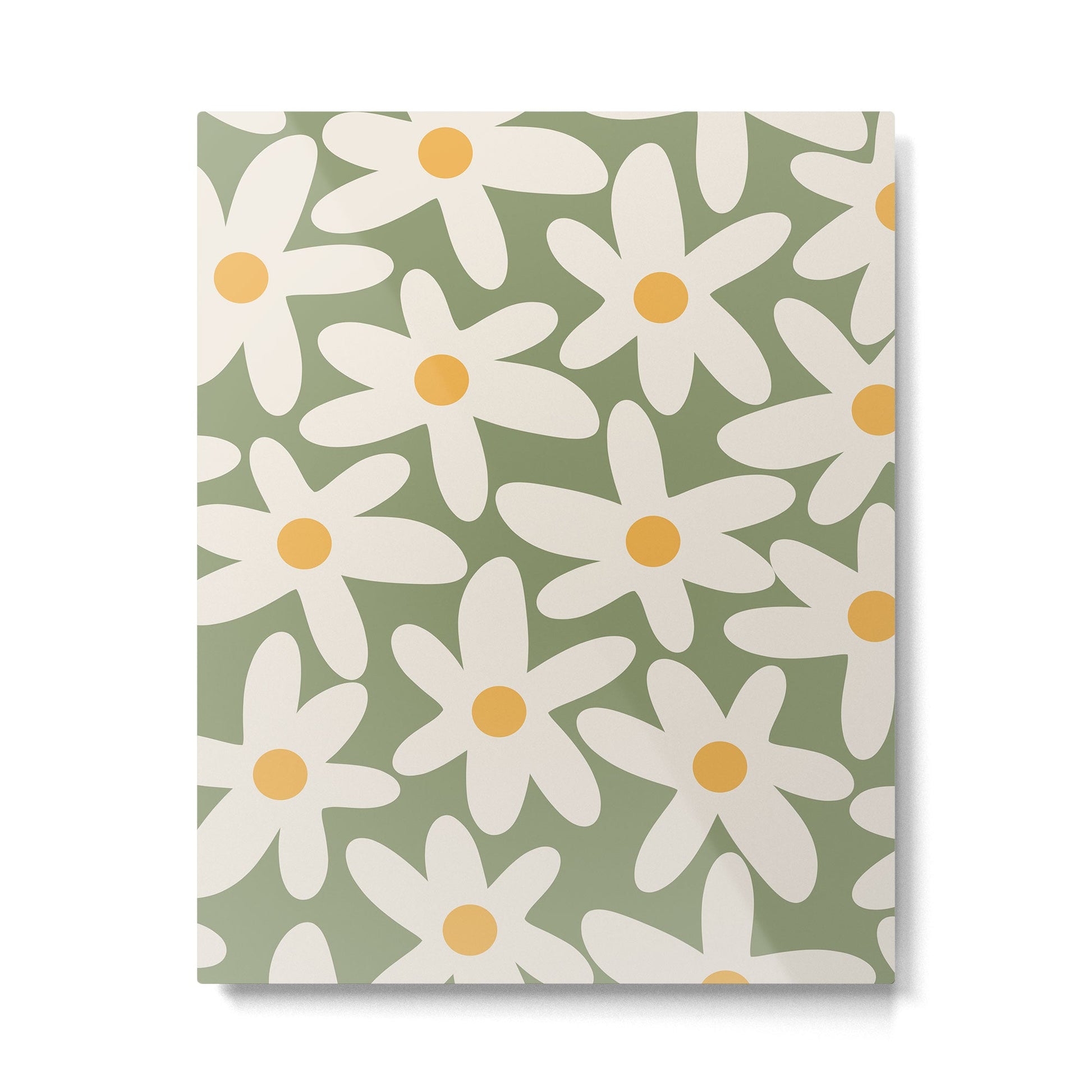 Daisy Time Retro Floral Pattern Sage Green Beige Mustard Metal Print | TeksDecor