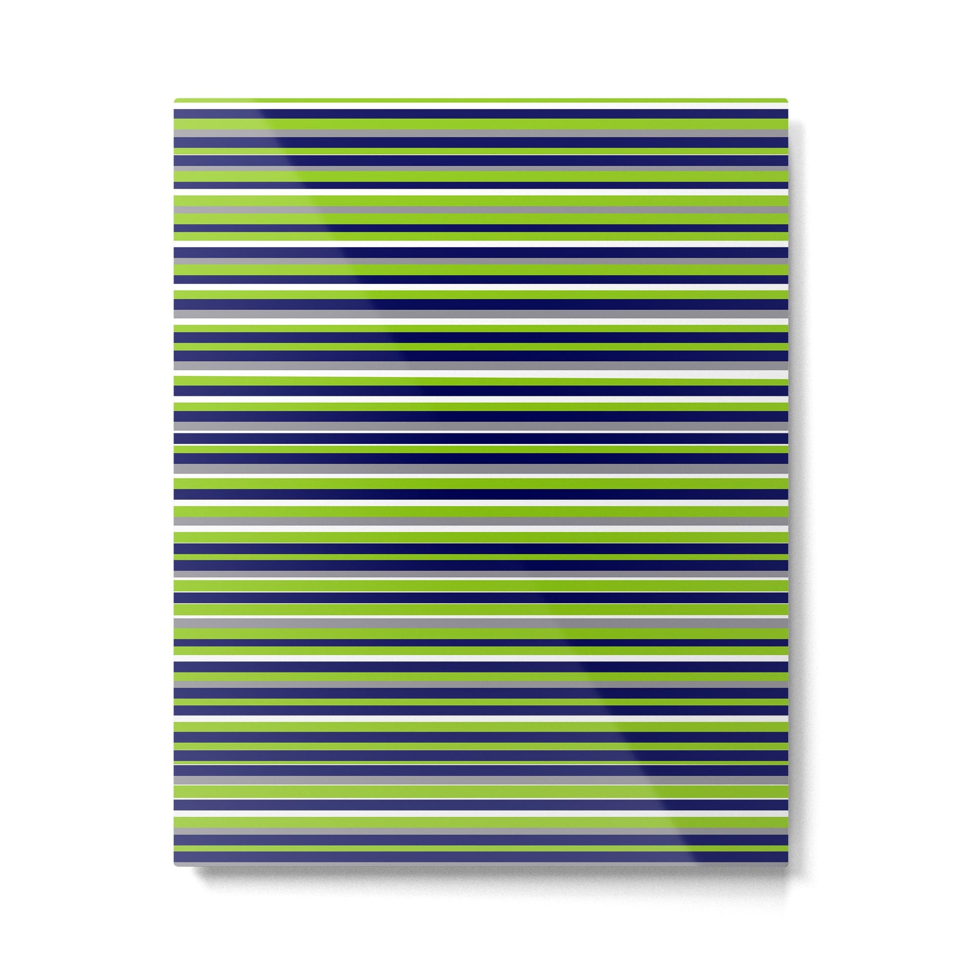 Fine Stripes Cheerful Pattern in Lime Green, Spring Green, Navy Blue, Gray Grey, White  Metal Print | TeksDecor