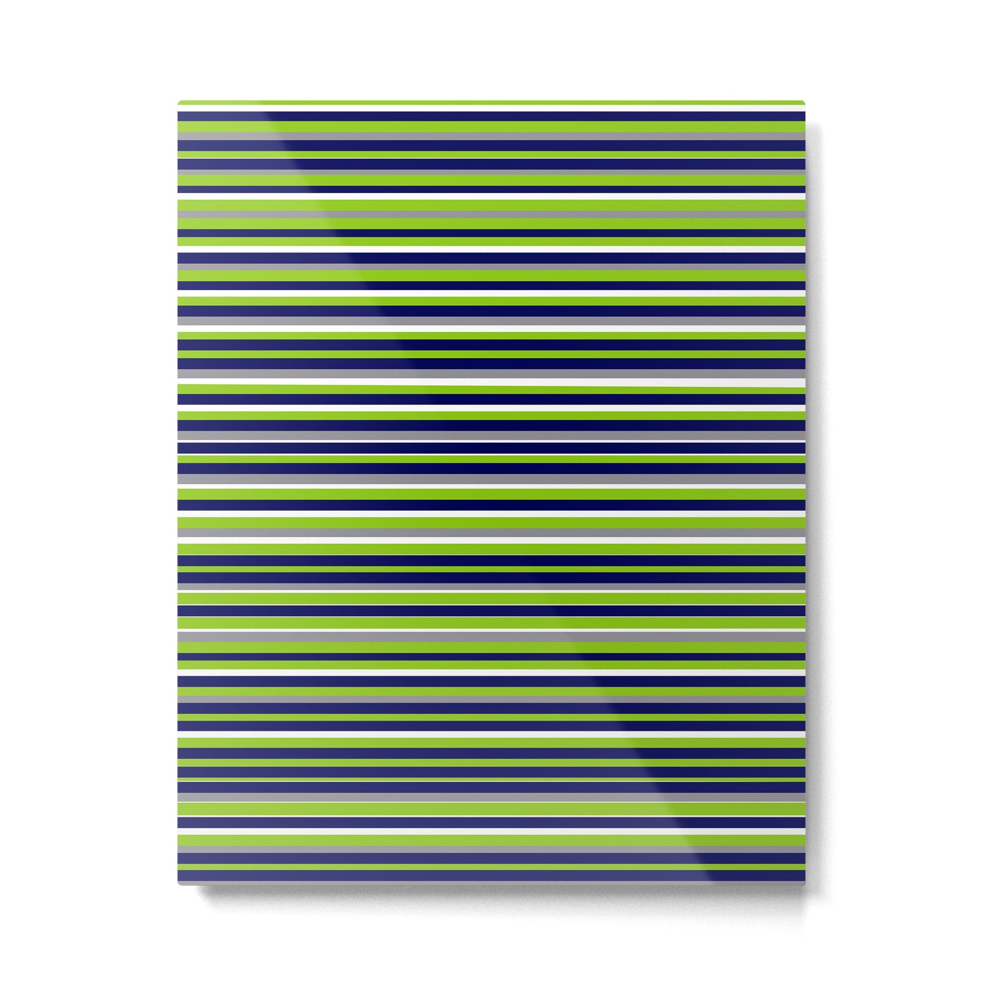Fine Stripes Cheerful Pattern in Lime Green, Spring Green, Navy Blue, Gray Grey, White  Metal Print | TeksDecor