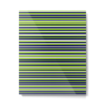 Fine Stripes Cheerful Pattern in Lime Green, Spring Green, Navy Blue, Gray Grey, White  Metal Print | TeksDecor