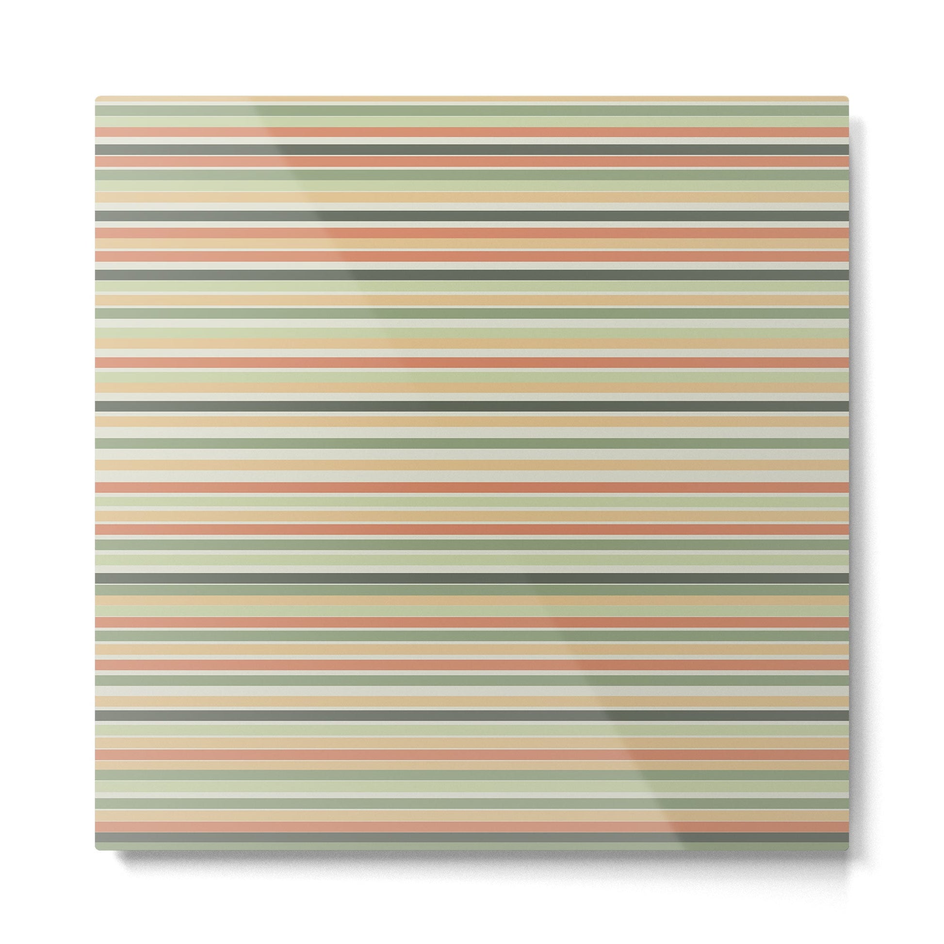 Fine Stripes Pattern in Sage Green and Coral Clay Metal Print | TeksDecor