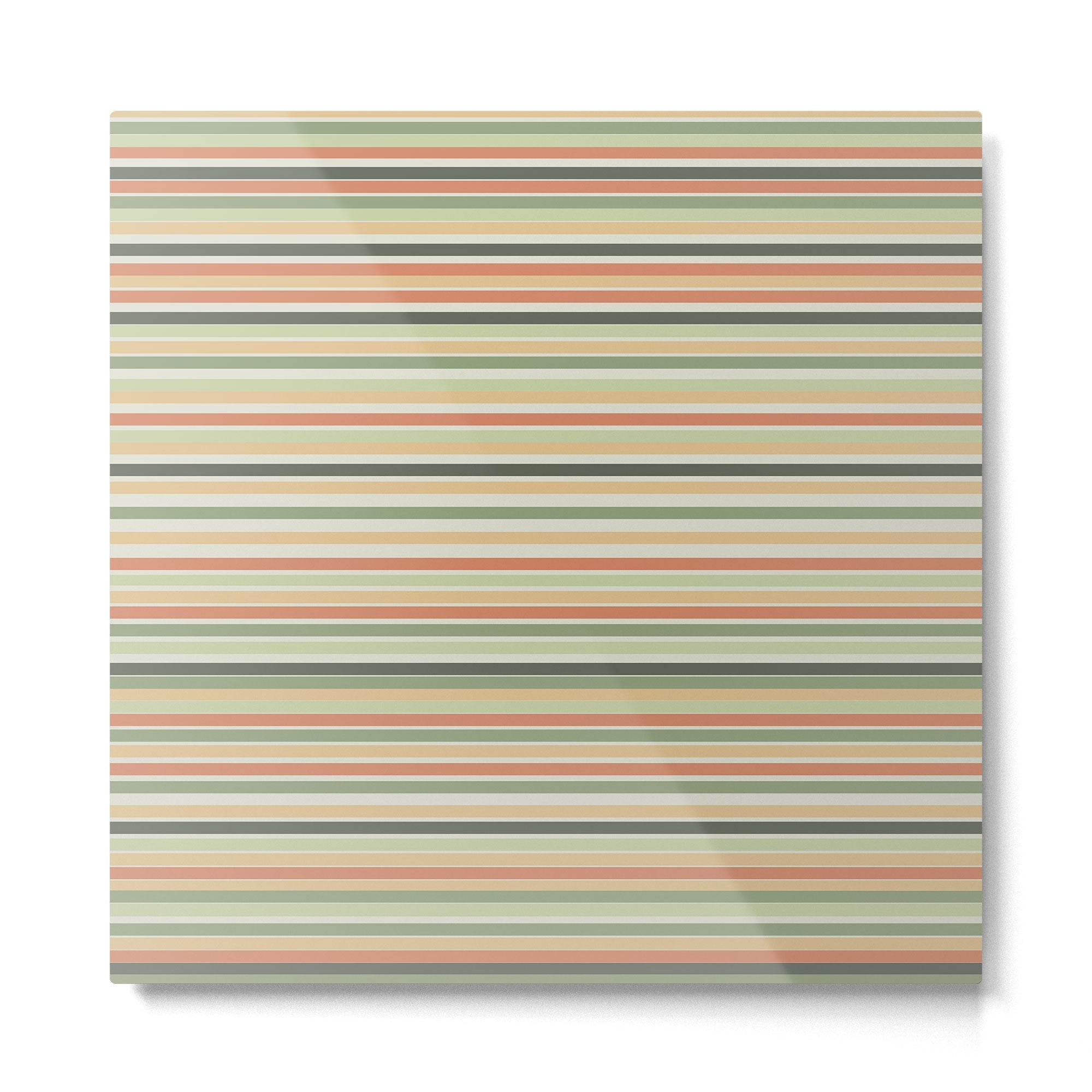 Fine Stripes Pattern in Sage Green and Coral Clay Metal Print | TeksDecor