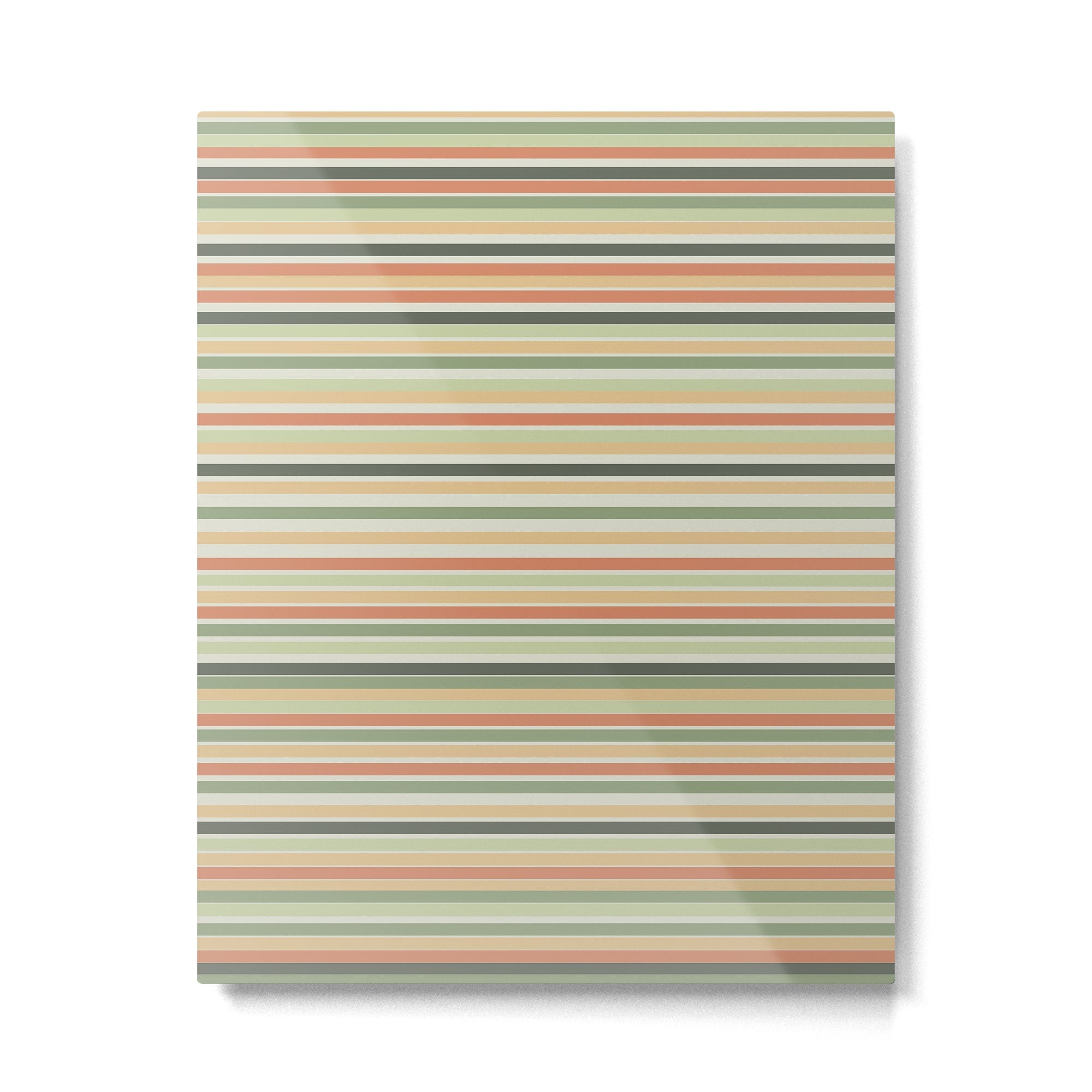Fine Stripes Pattern in Sage Green and Coral Clay Metal Print | TeksDecor